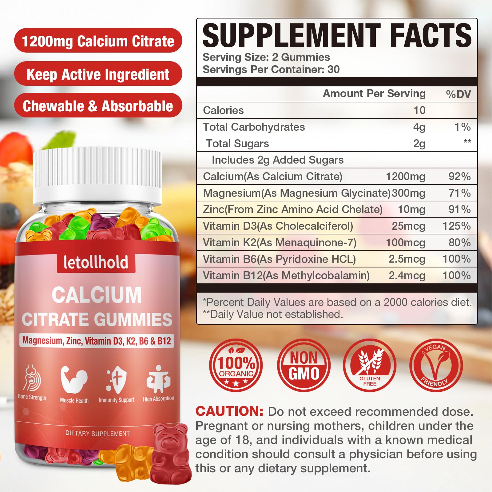 letollhold Calcium Citrate Gummies close-up of gummies