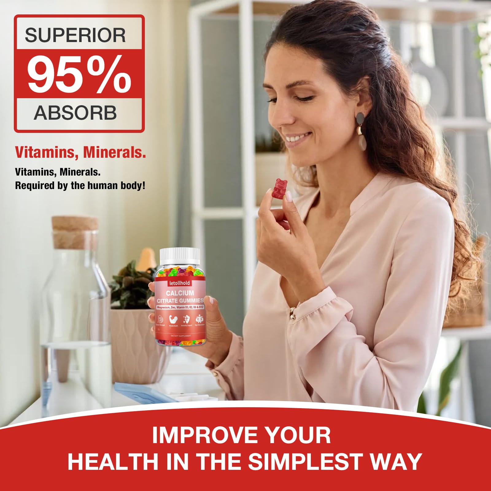 letollhold Calcium Citrate Gummies with a hand holding a gummy