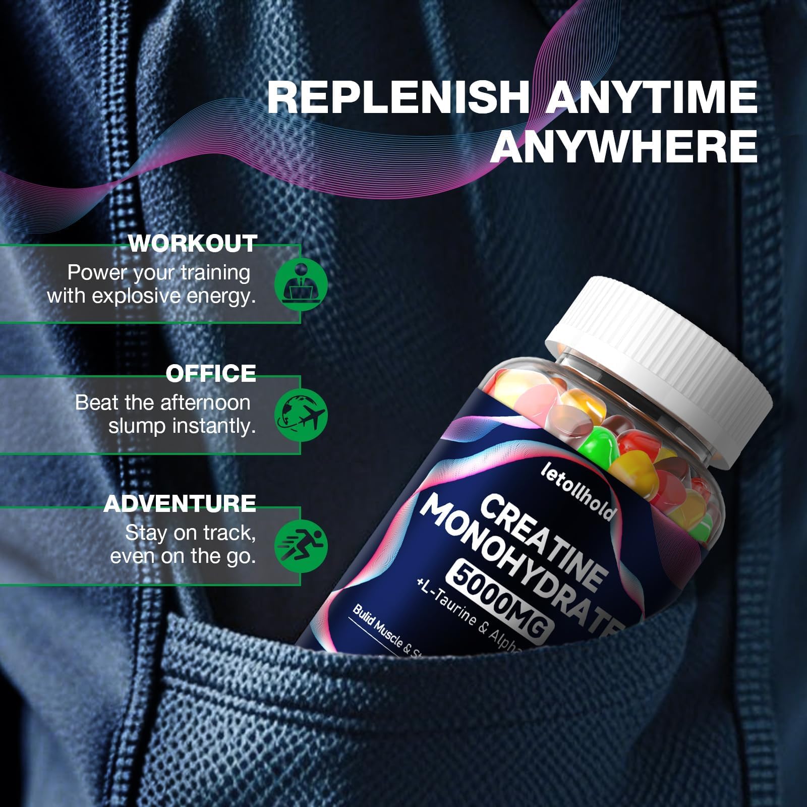 letollhold Creatine Gummies 5000mg back view of bottle