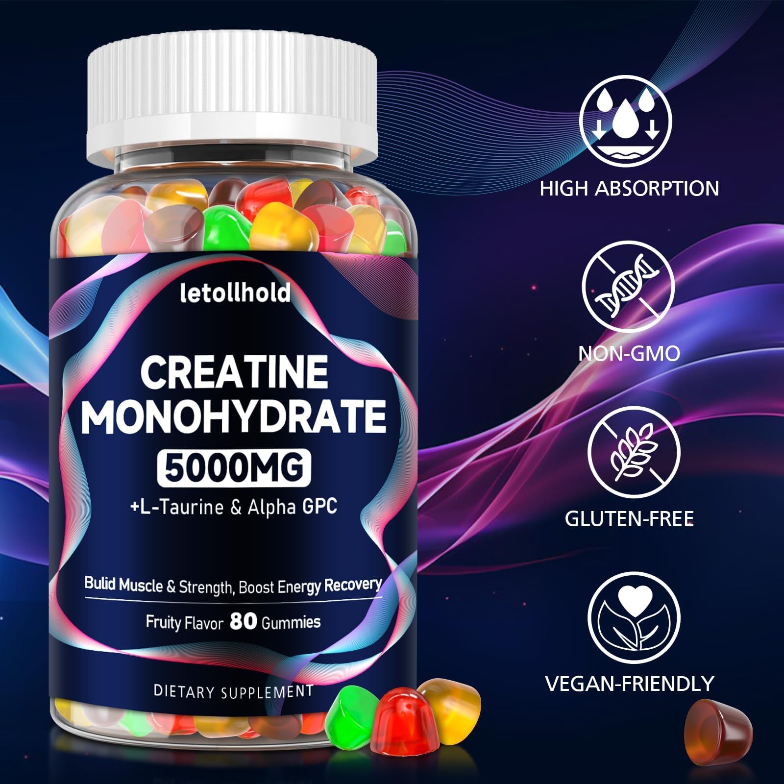 letollhold Creatine Gummies 5000mg close-up of gummies