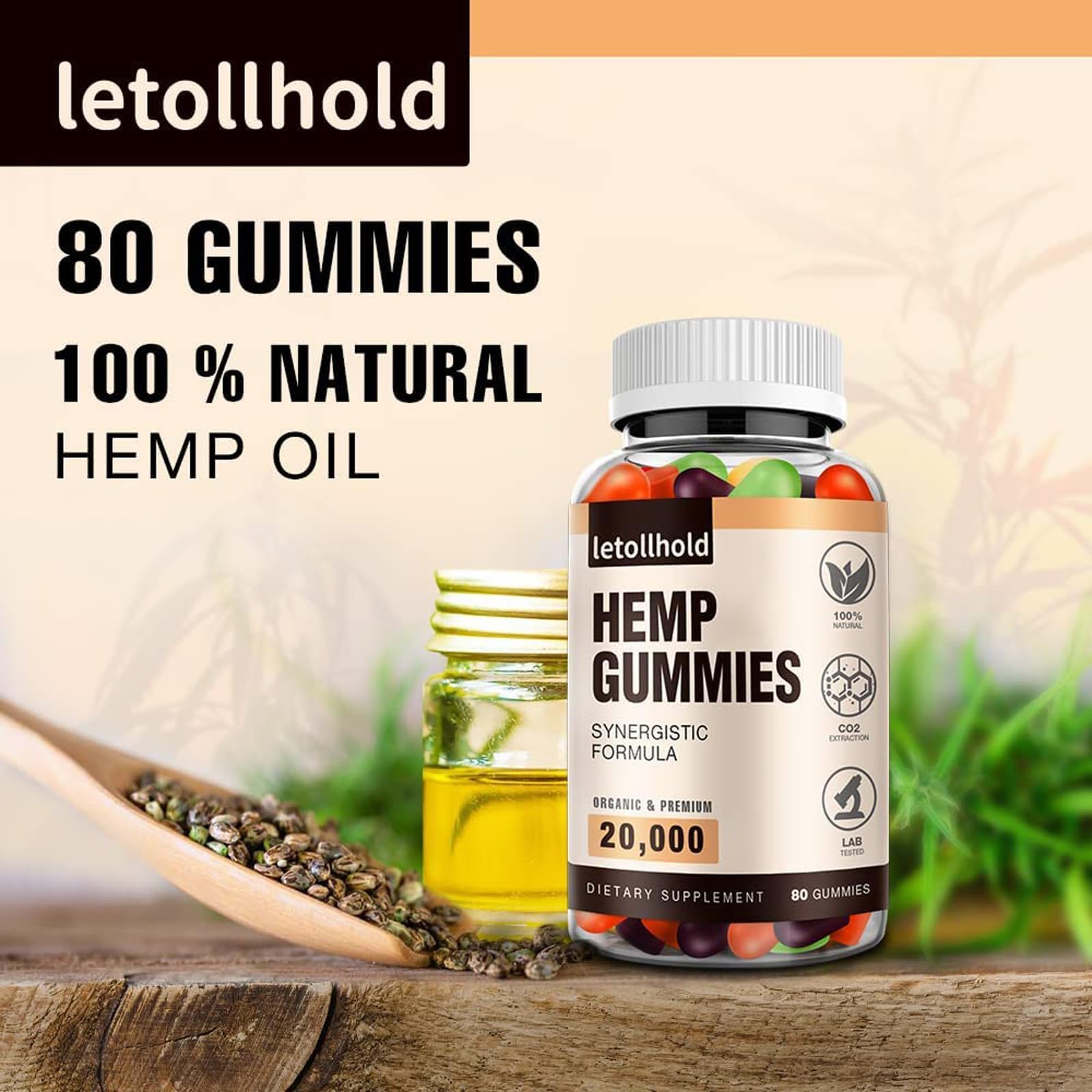 letollhold Hemp Gummies side view showing ingredients