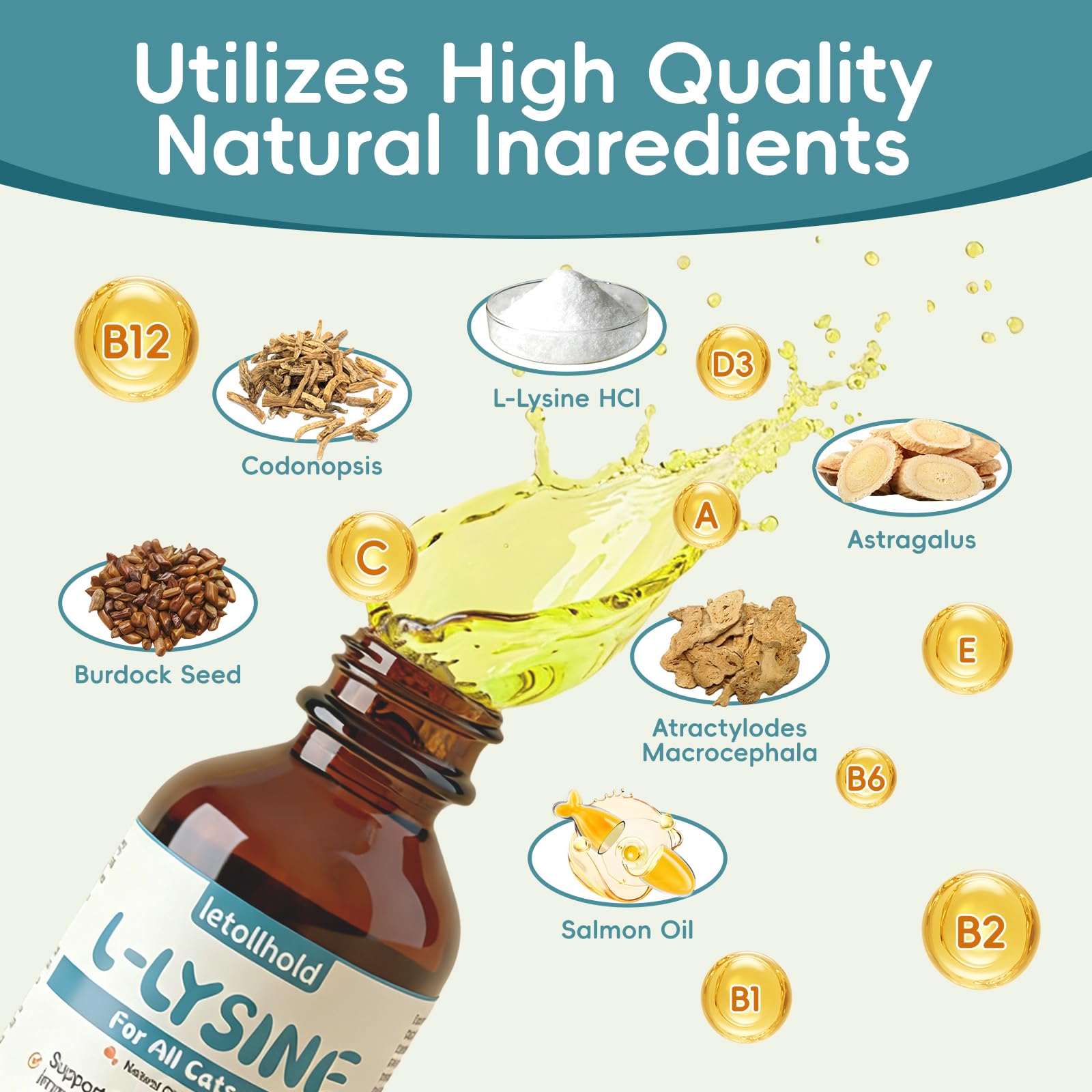 letollhold L-Lysine Liquid Drops for Cats 60mL side view