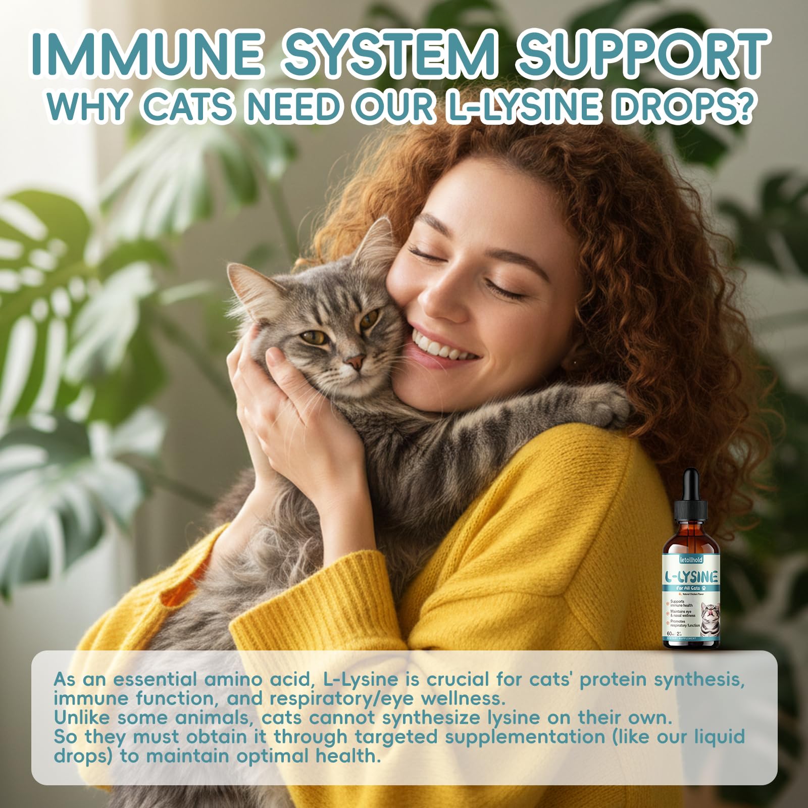 letollhold L-Lysine Liquid Drops for Cats 60mL with chicken flavour