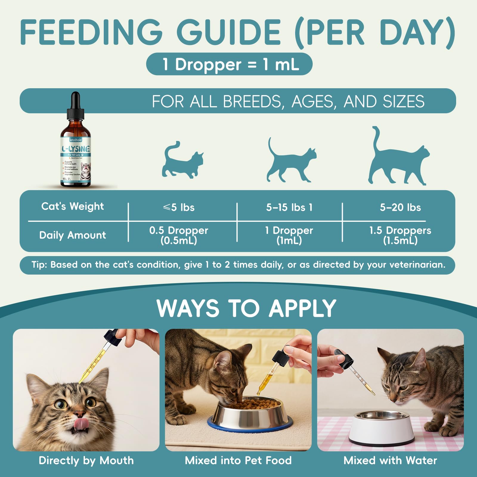 letollhold L-Lysine Liquid Drops for Cats 60mL with measuring dropper