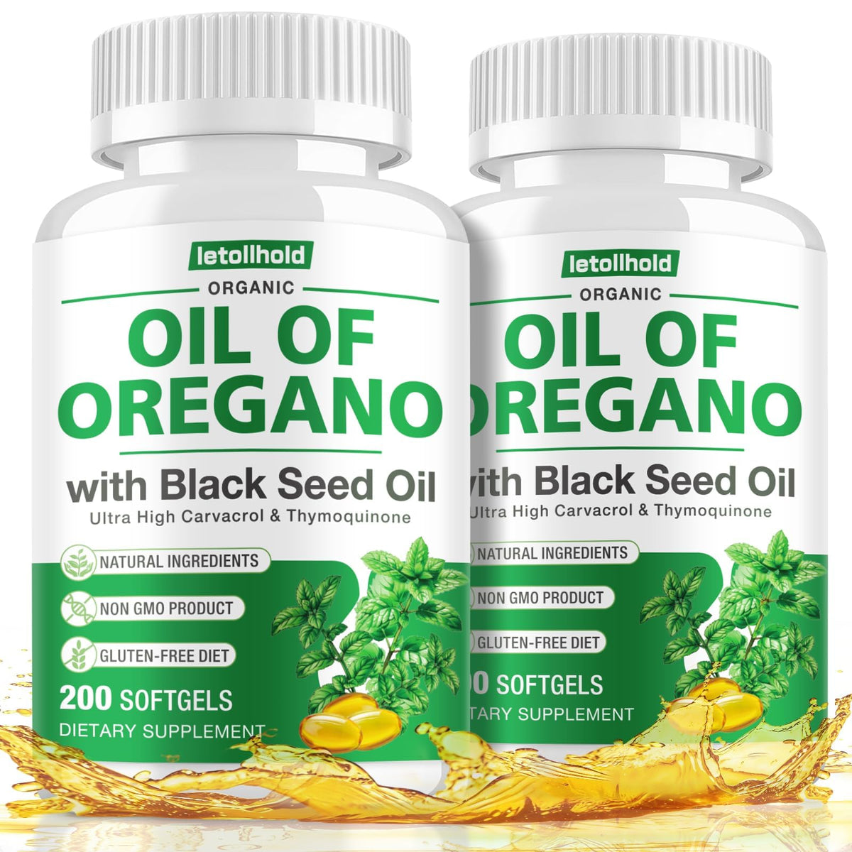 letollhold Oregano Oil Softgels 200 count bottle front view