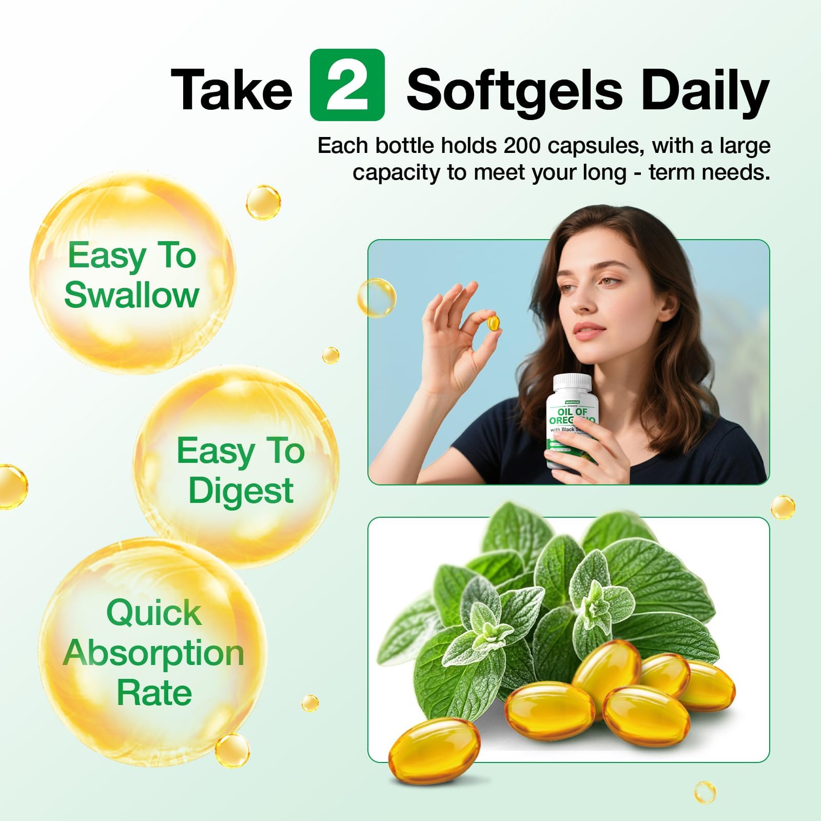 letollhold Oregano Oil Softgels bottle with natural background