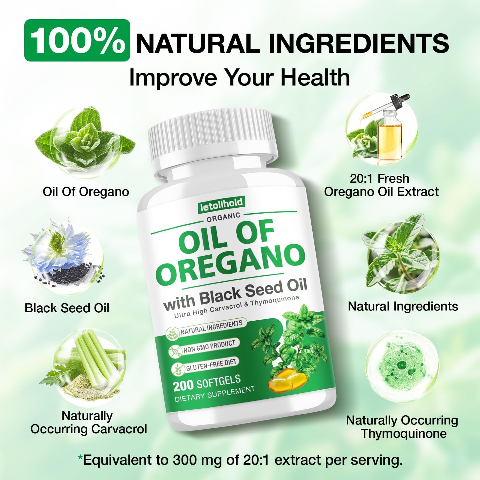 letollhold Oregano Oil Softgels ingredients list