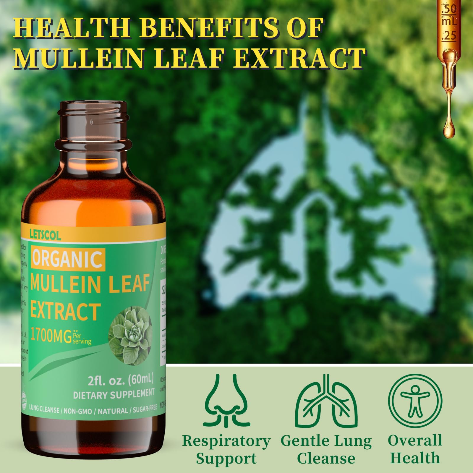 LETSCOL Organic Mullein Drops 1700MG packaging
