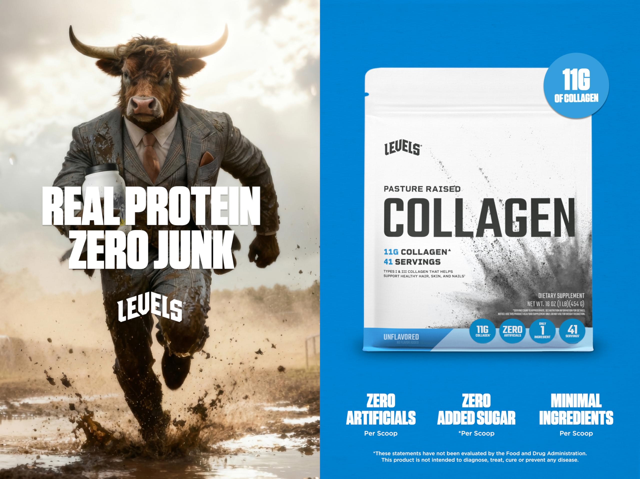 Levels Nutrition Unflavored Collagen Peptides packaging side view