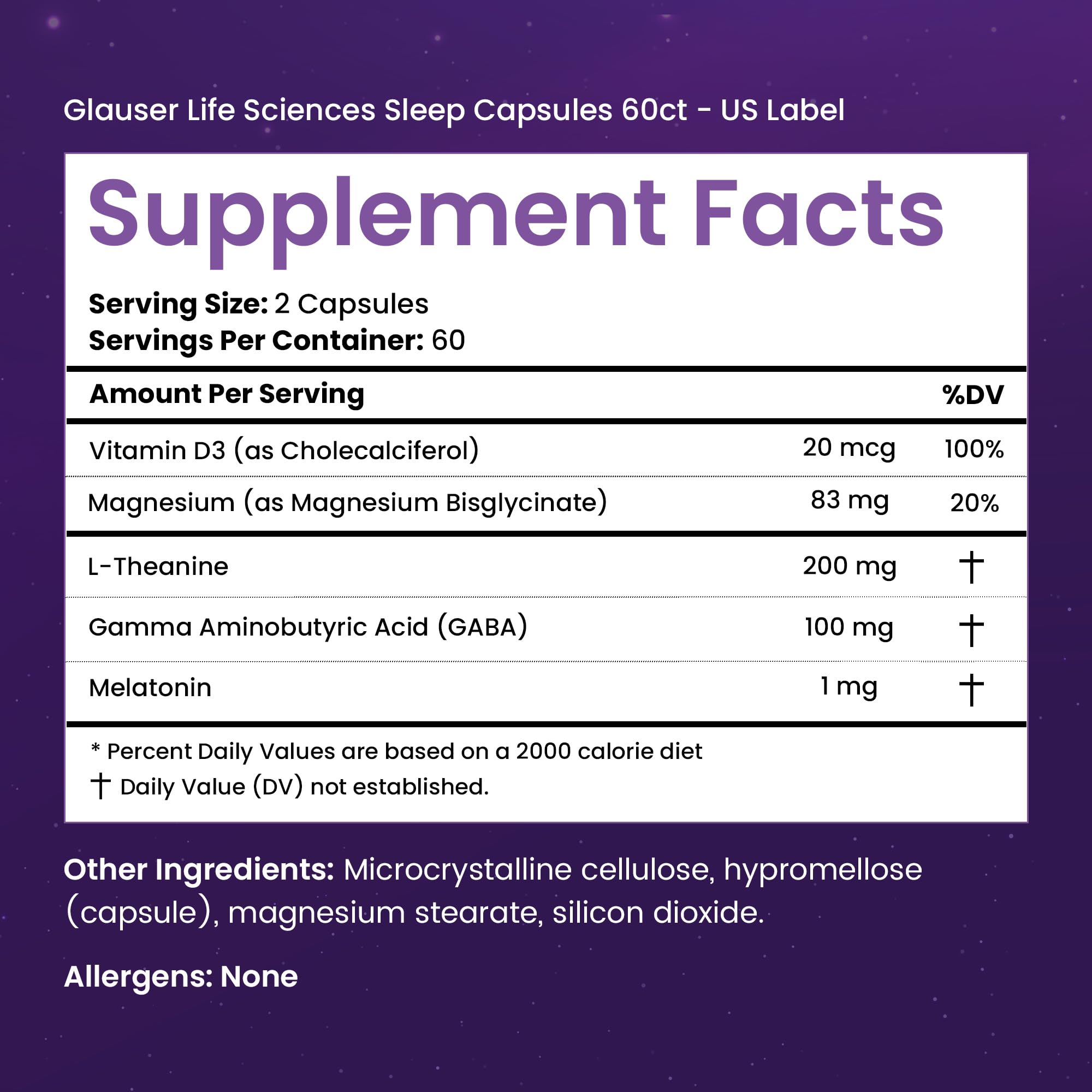Levium Sleep Formula Supplement capsules in a glass