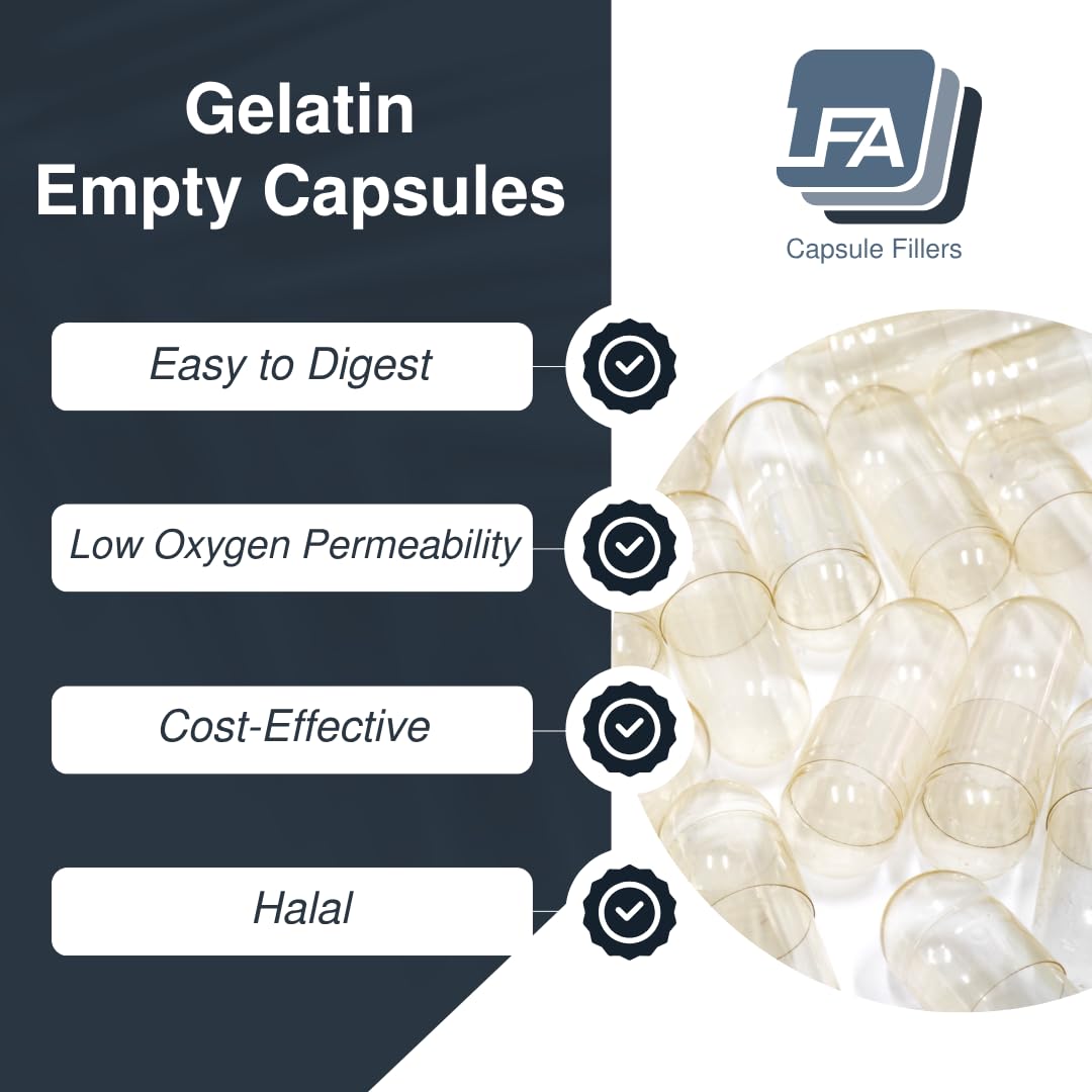 LFA Empty Gelatin Capsules Size 00 showing capsule size and dimensions