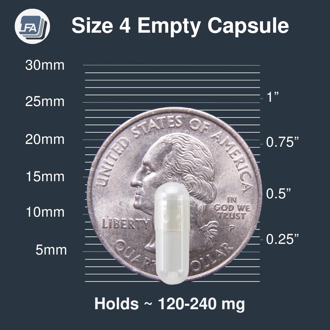 LFA Empty Gelatin Capsules Size 4 with dosage chart
