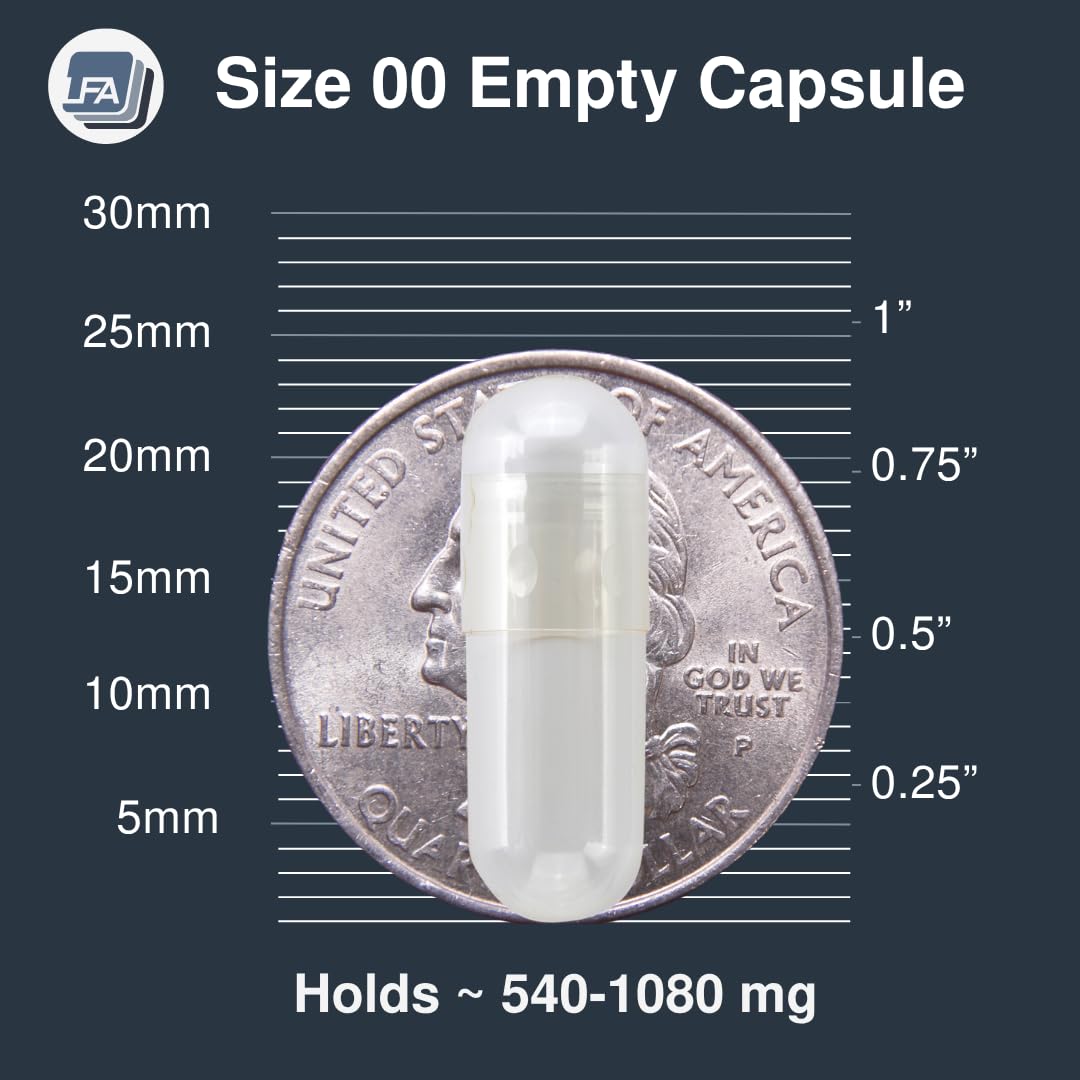 LFA Size 00 empty capsules on a white background