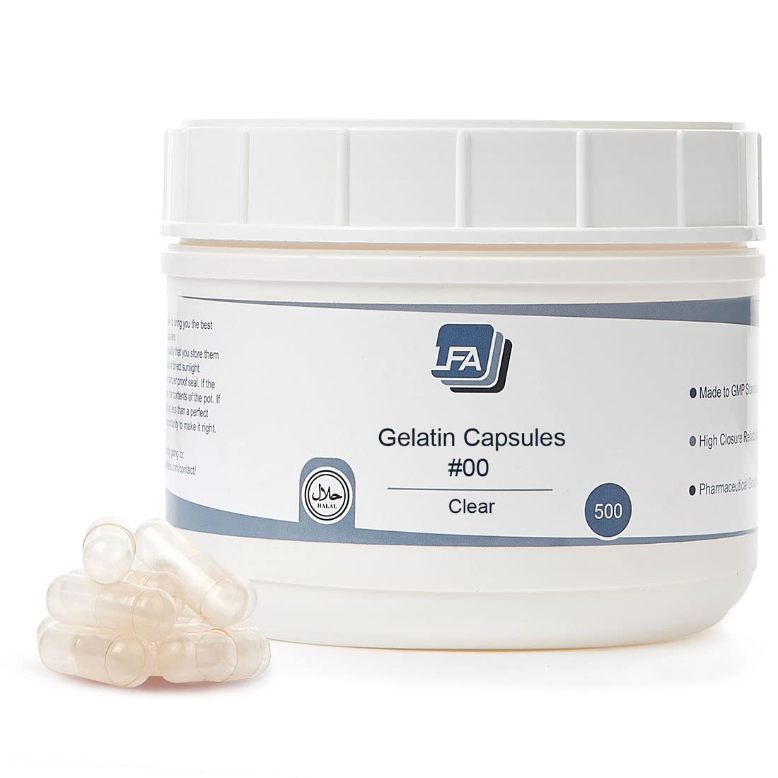 LFA Size 00 empty gelatin capsules front view