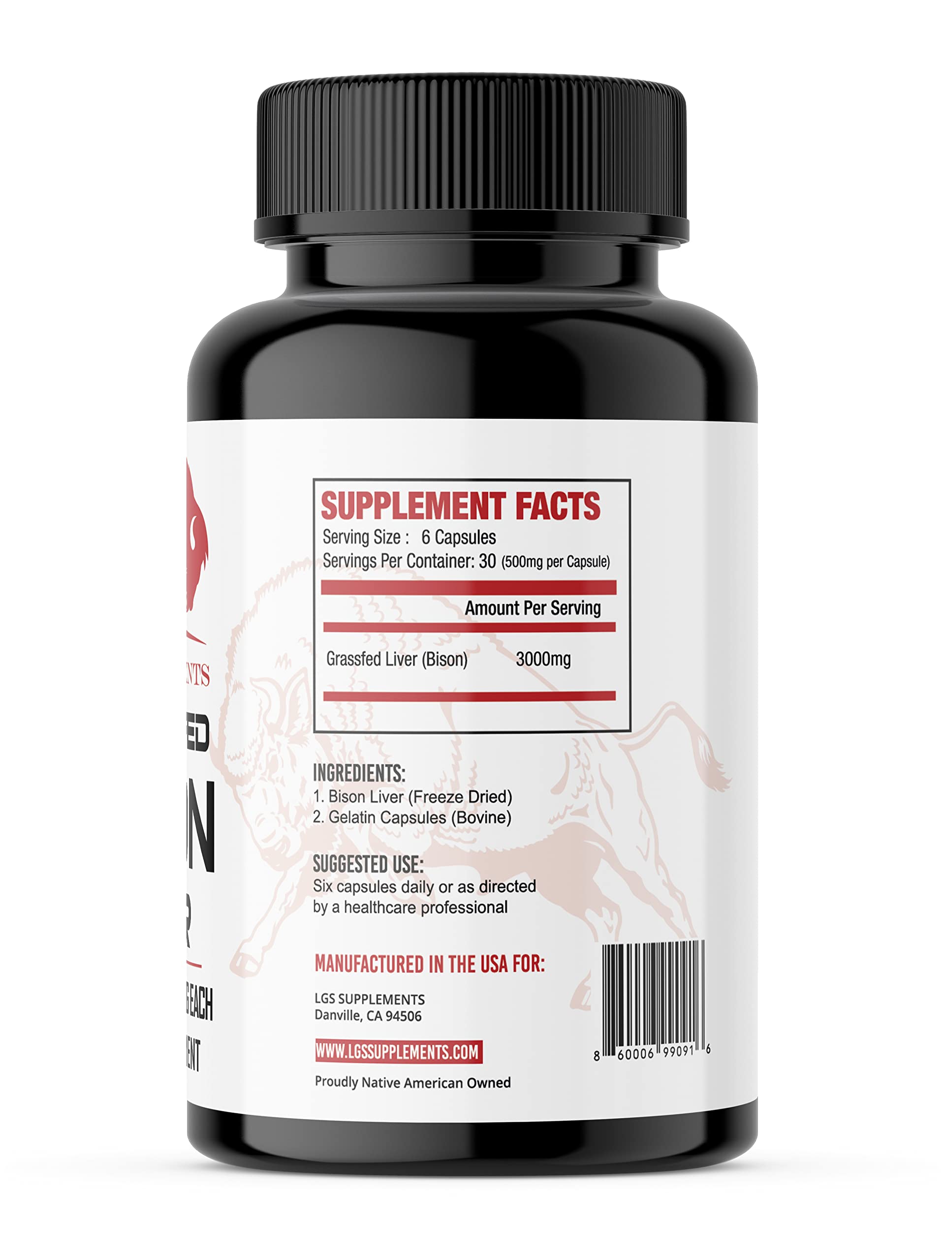 LGS Supplements Liver Extracts side view with dosage information