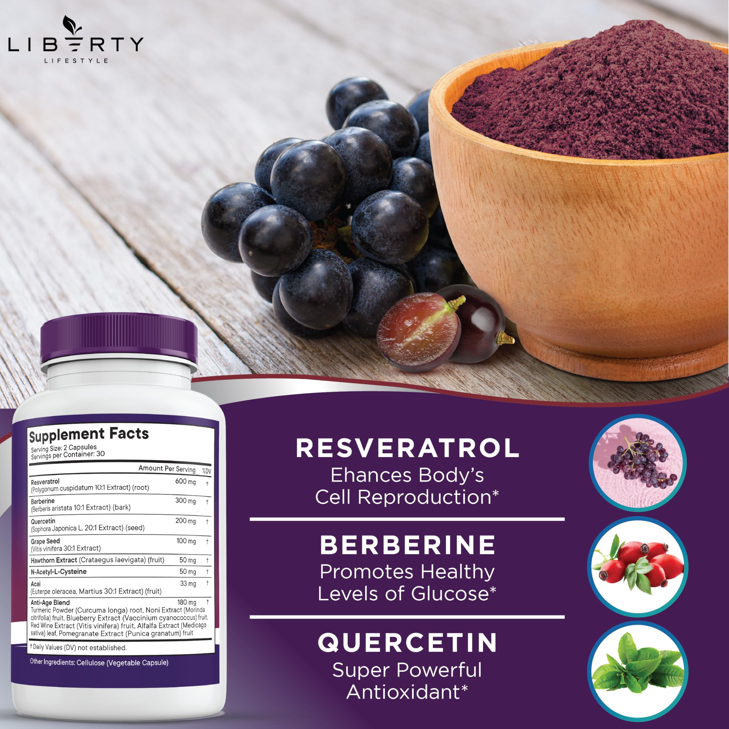 Liberty Lifestyle Advanced Resveratrol with Berberine Supplement capsules