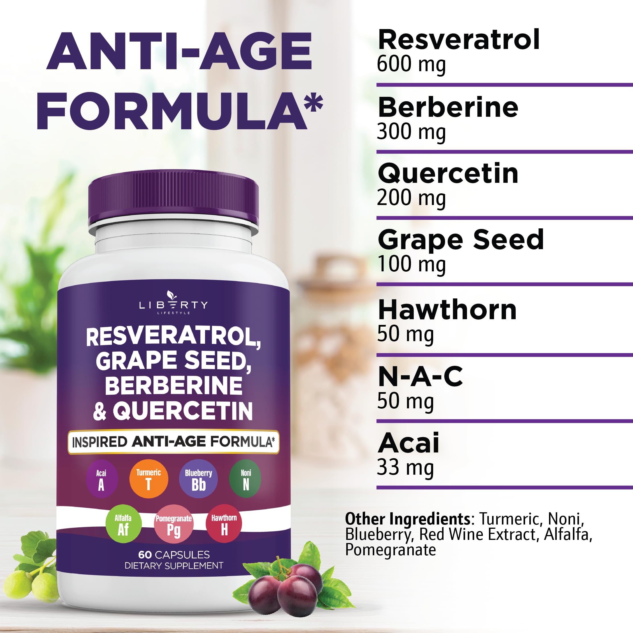 Liberty Lifestyle Advanced Resveratrol with Berberine Supplement side view