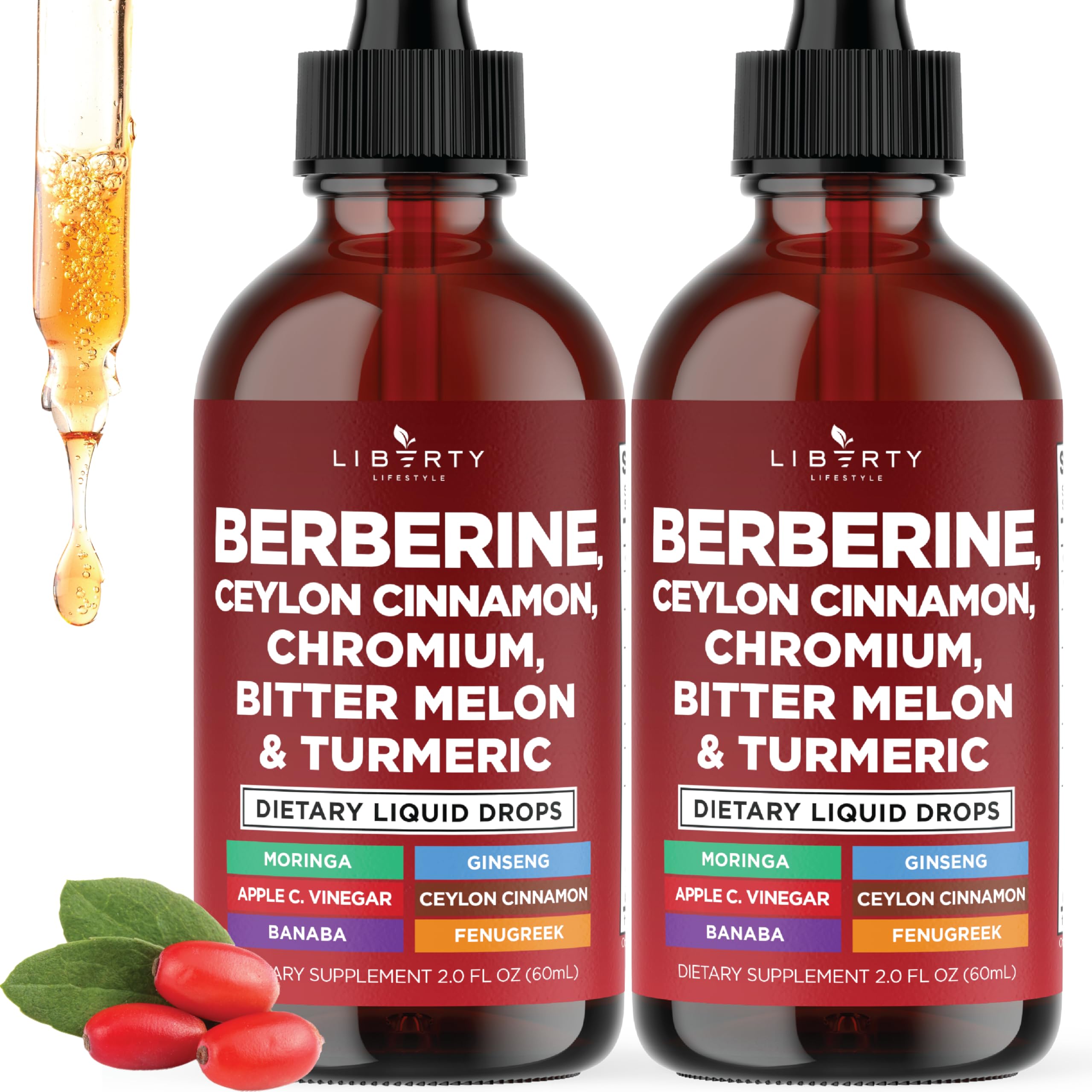 Liberty Lifestyle Berberine with Ceylon Cinnamon Drops 4 Oz front view