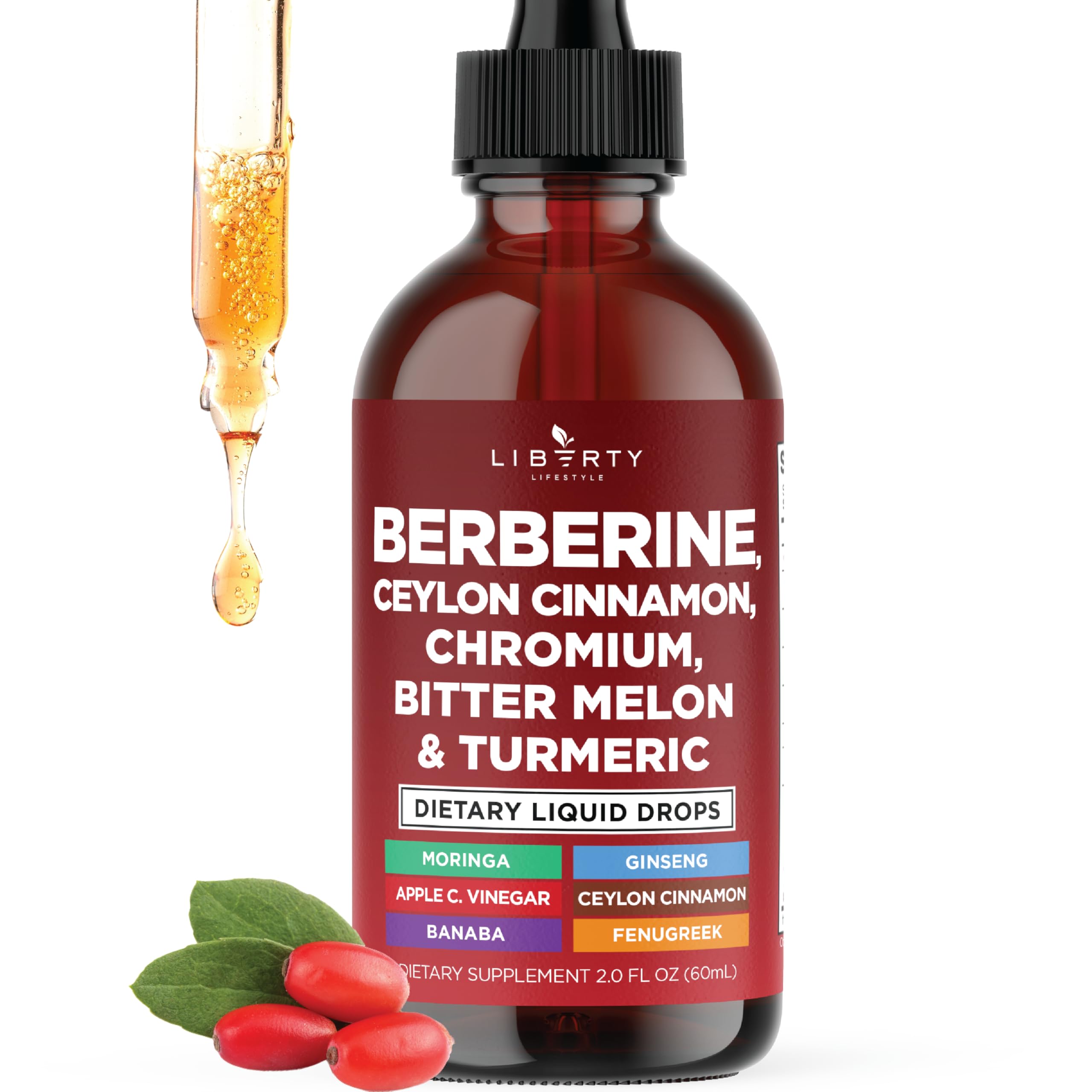 Liberty Lifestyle Berberine with Ceylon Cinnamon Drops bottle front view