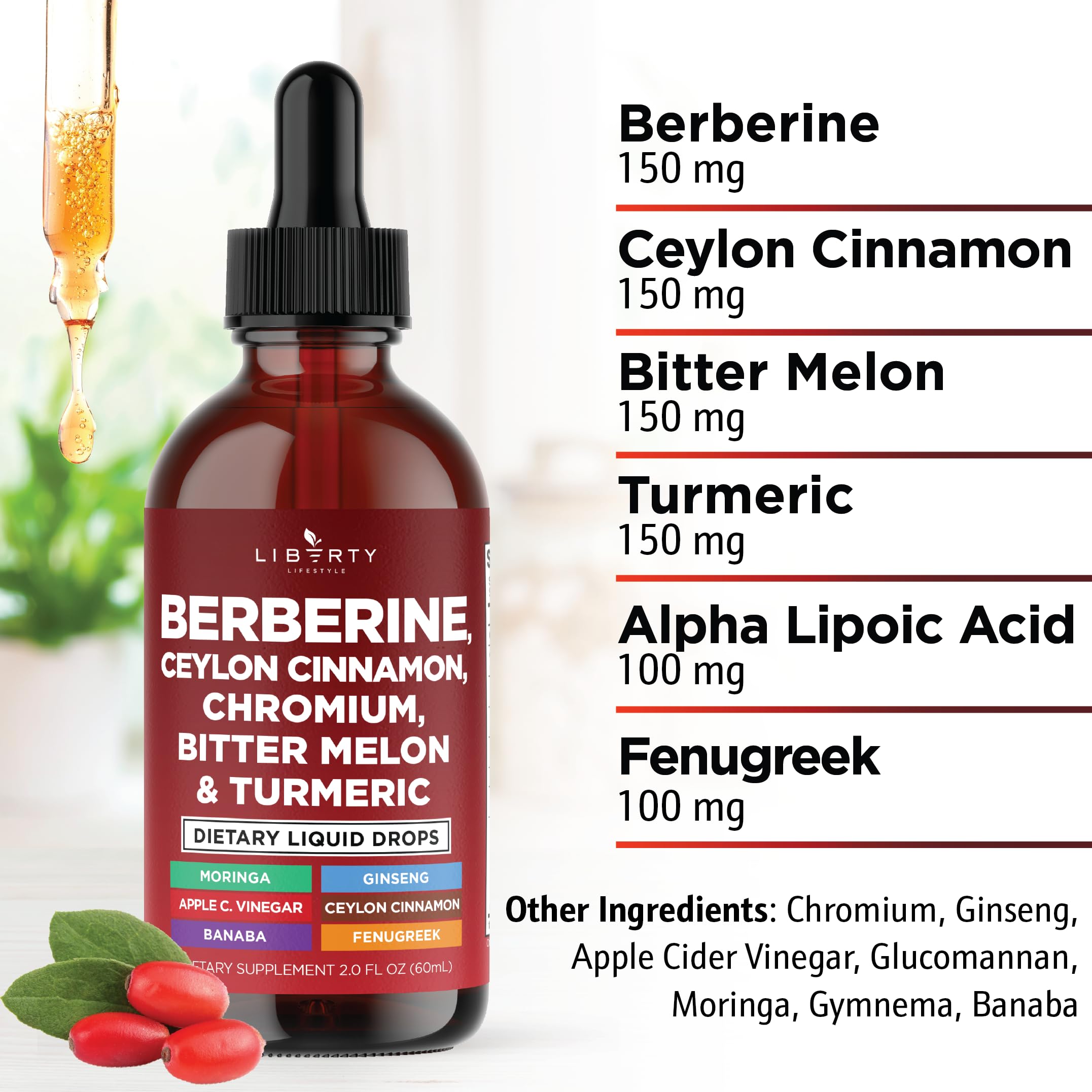 Liberty Lifestyle Berberine with Ceylon Cinnamon Drops packaging