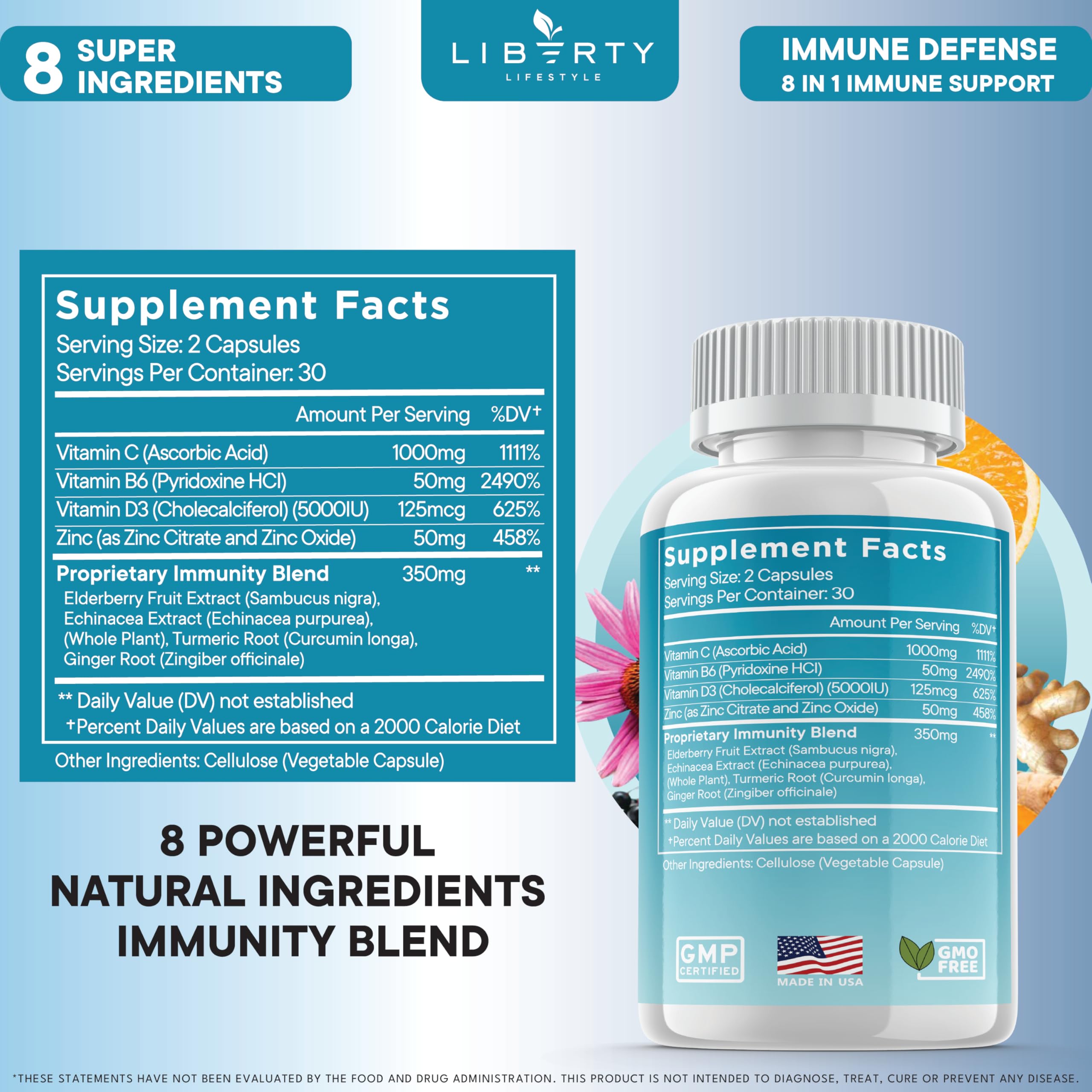 Liberty Lifestyle Echinacea Capsules 180 Count with a measuring spoon