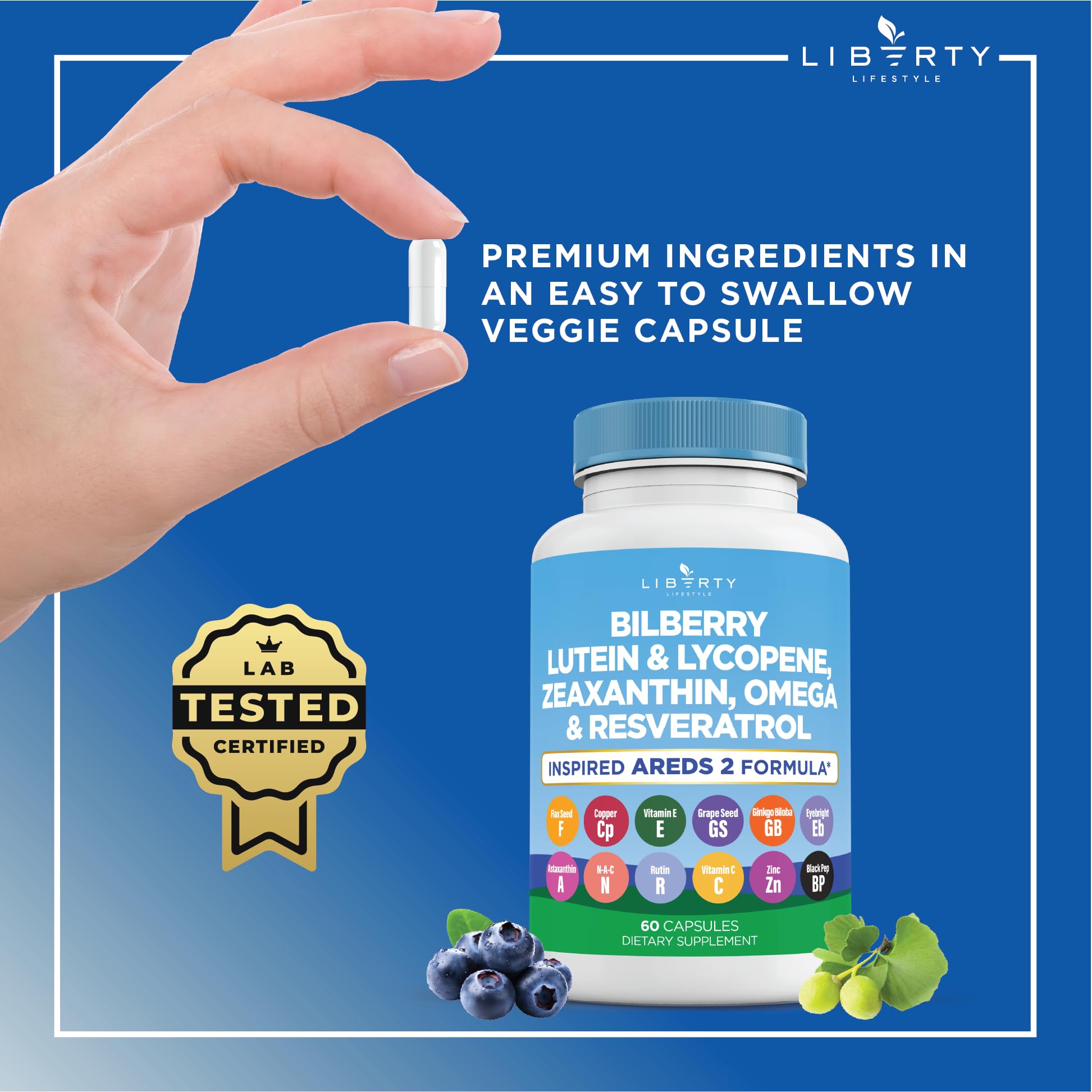 Liberty Lifestyle Flaxseed Capsules displayed with other supplements