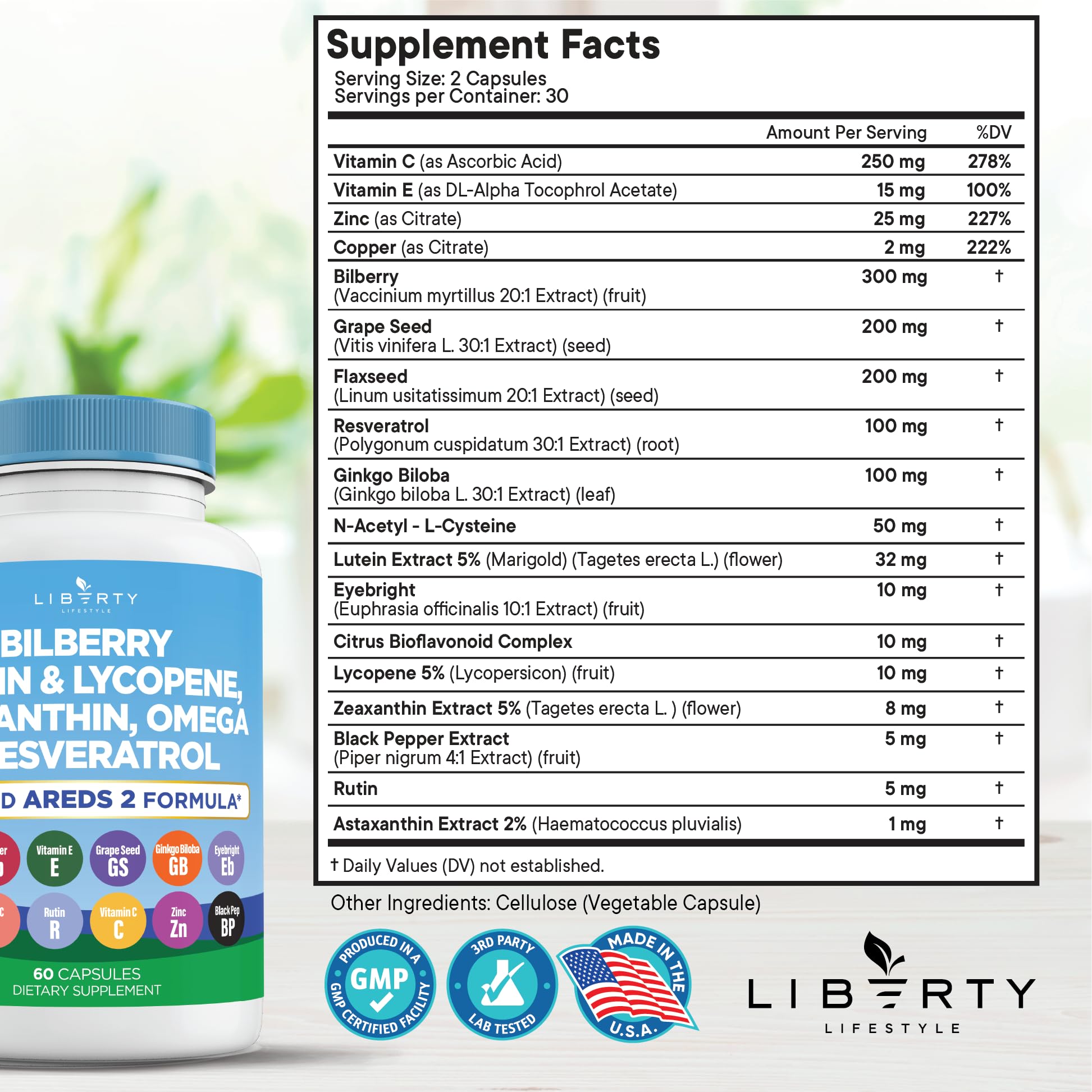Liberty Lifestyle Flaxseed Capsules side view showing label
