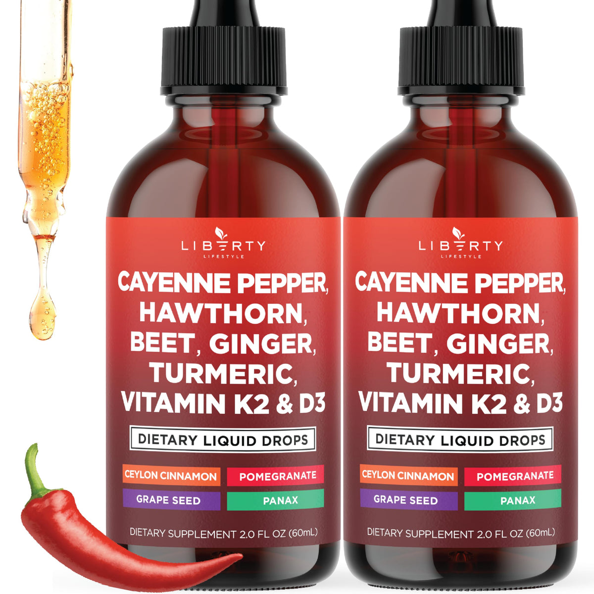 Liberty Lifestyle Hawthorn Berry Extract with Turmeric Curcumin Supplement front view