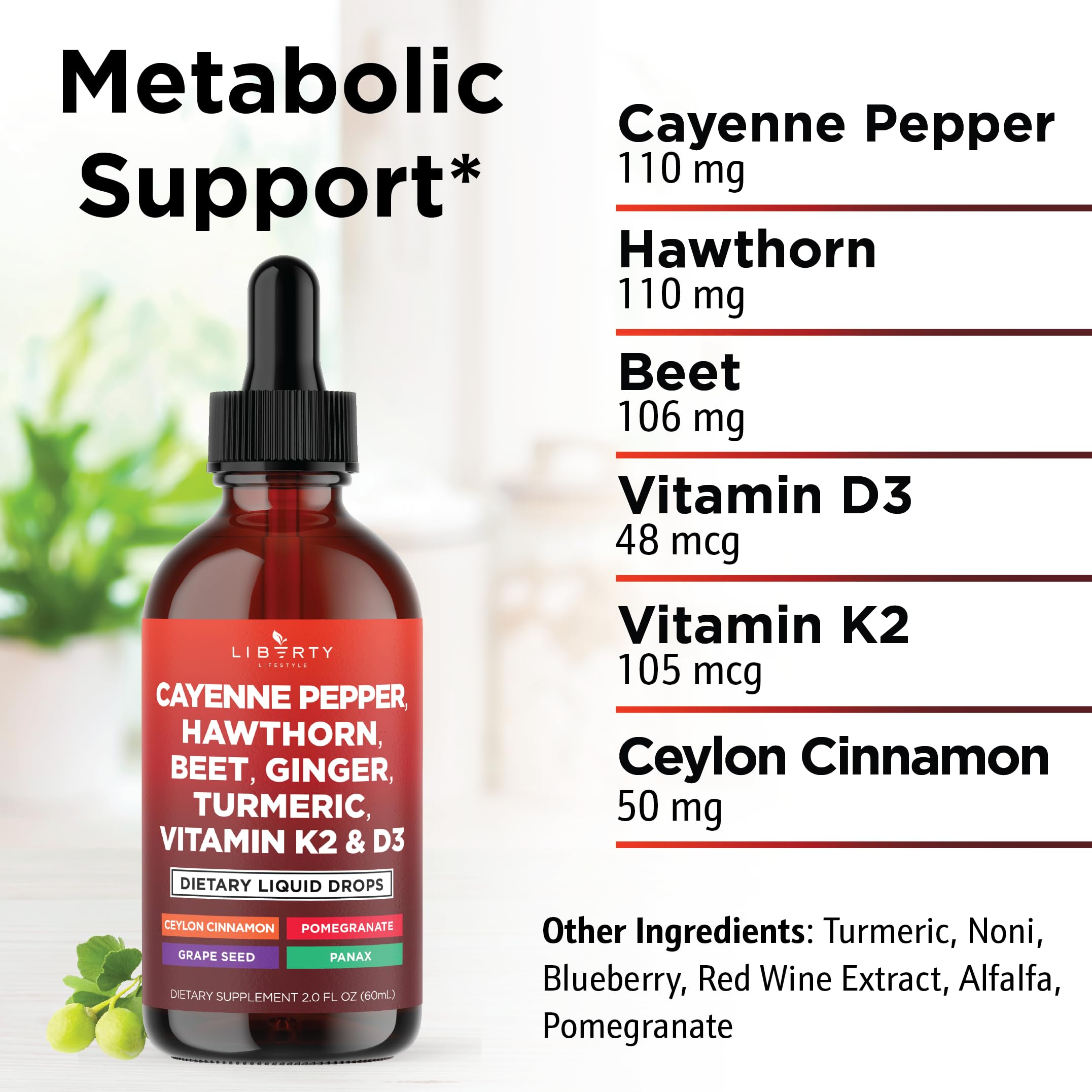 Liberty Lifestyle Hawthorn Berry Extract with Turmeric Curcumin Supplement ingredients close-up