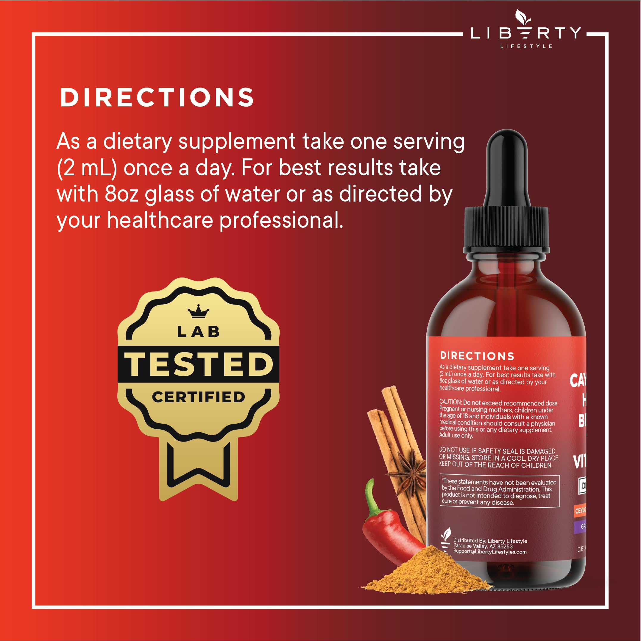 Liberty Lifestyle Hawthorn Berry Extract with Turmeric Curcumin Supplement back view
