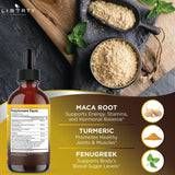 Liberty Lifestyle Maca Root Liquid Drops back view with nutritional information
