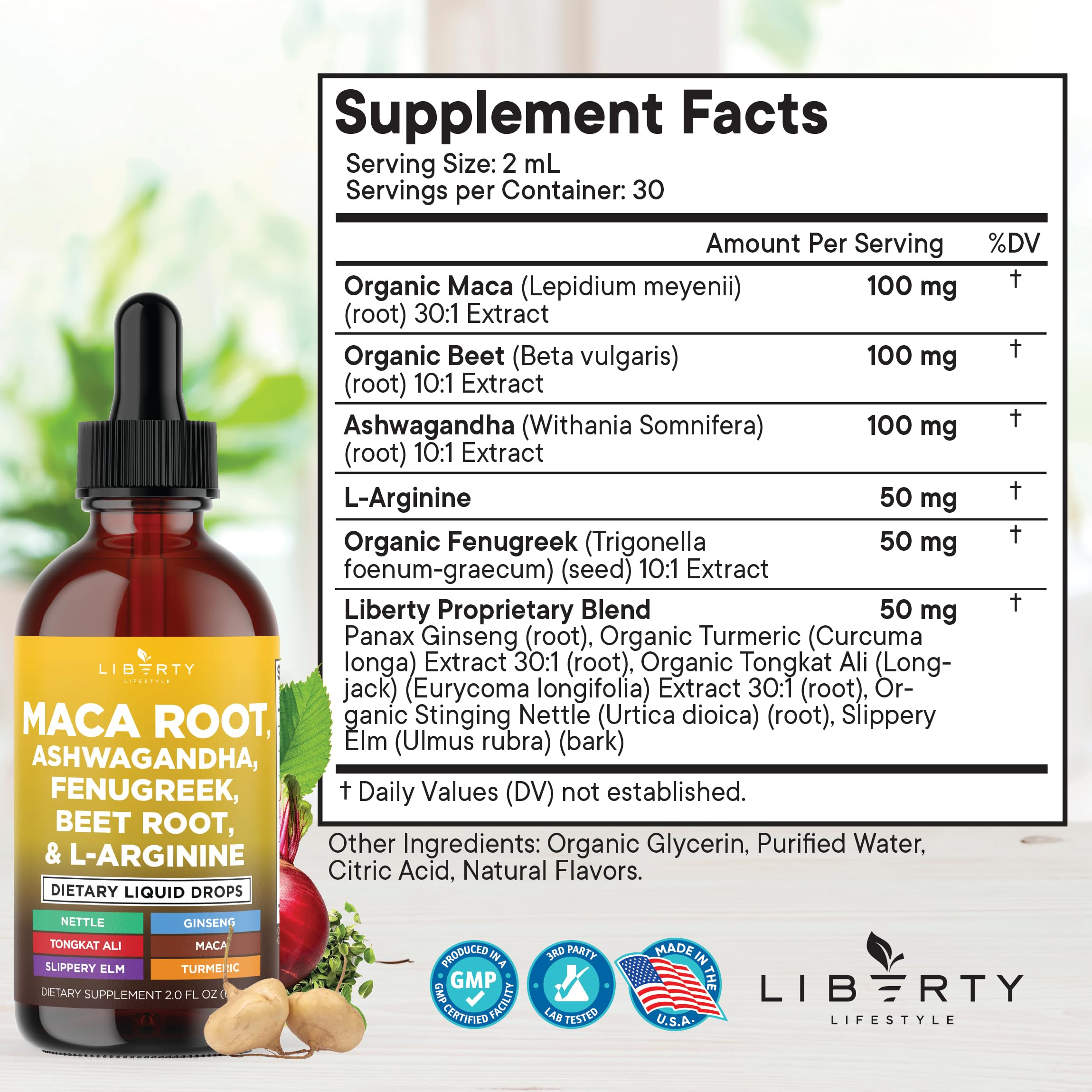 Liberty Lifestyle Maca Root Liquid Drops bottle side view