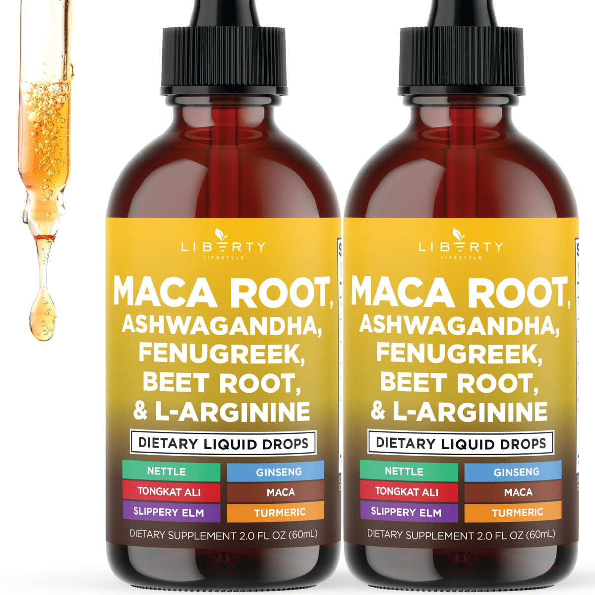 Liberty Lifestyle Maca Root Liquid Drops front view with packaging