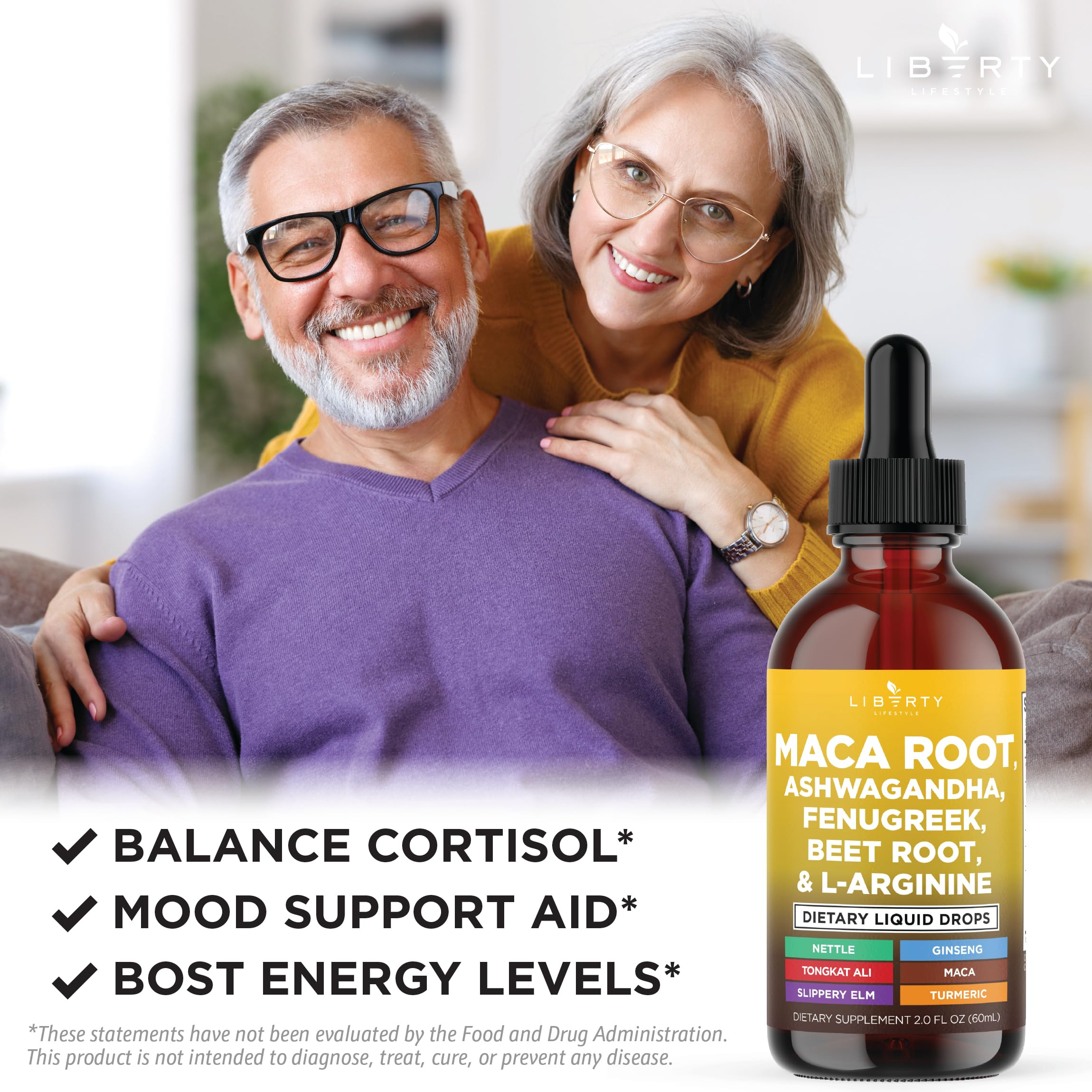 Liberty Lifestyle Maca Root Liquid Drops lifestyle shot on kitchen counter