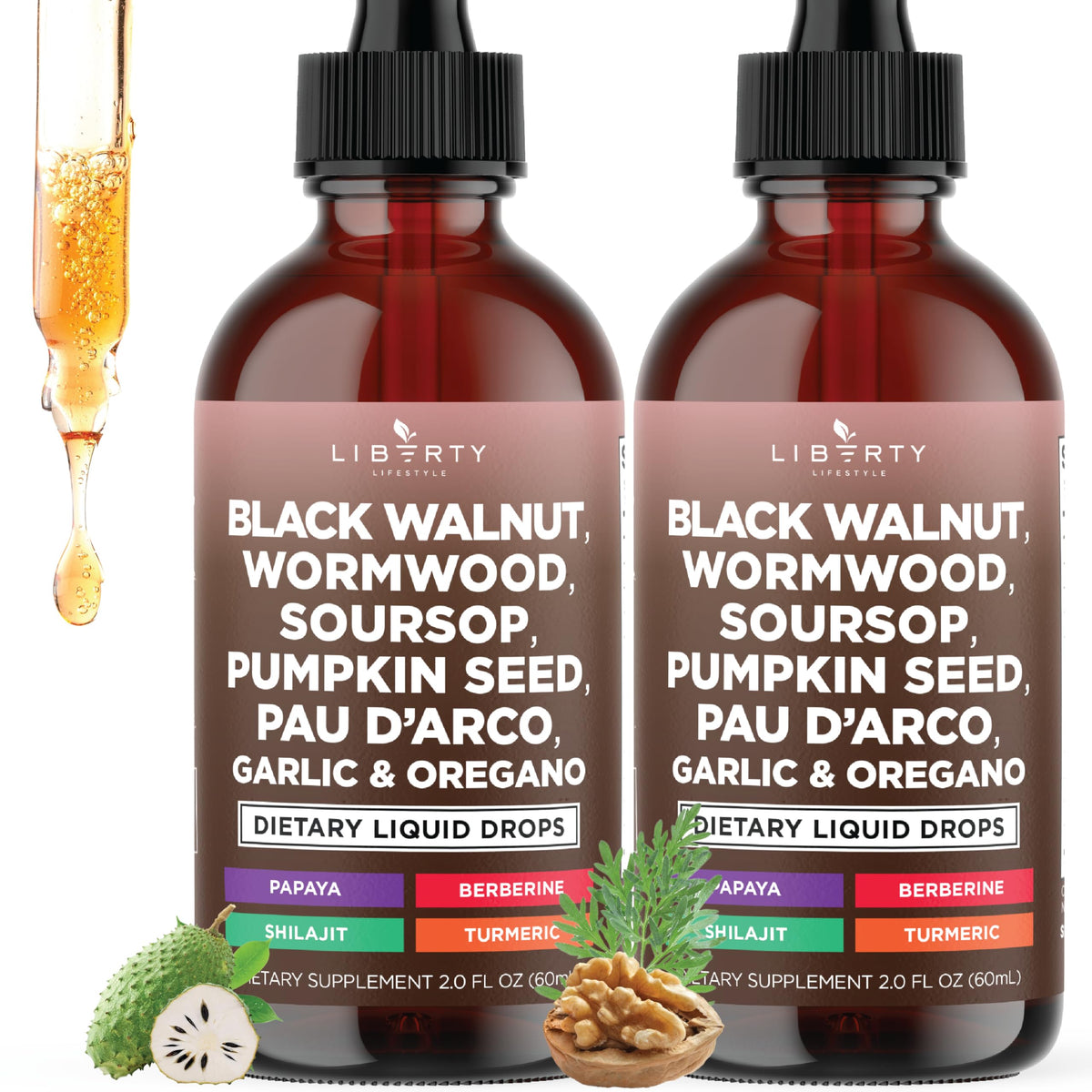 Liberty Lifestyle Neem Supplement front view with liquid dropper