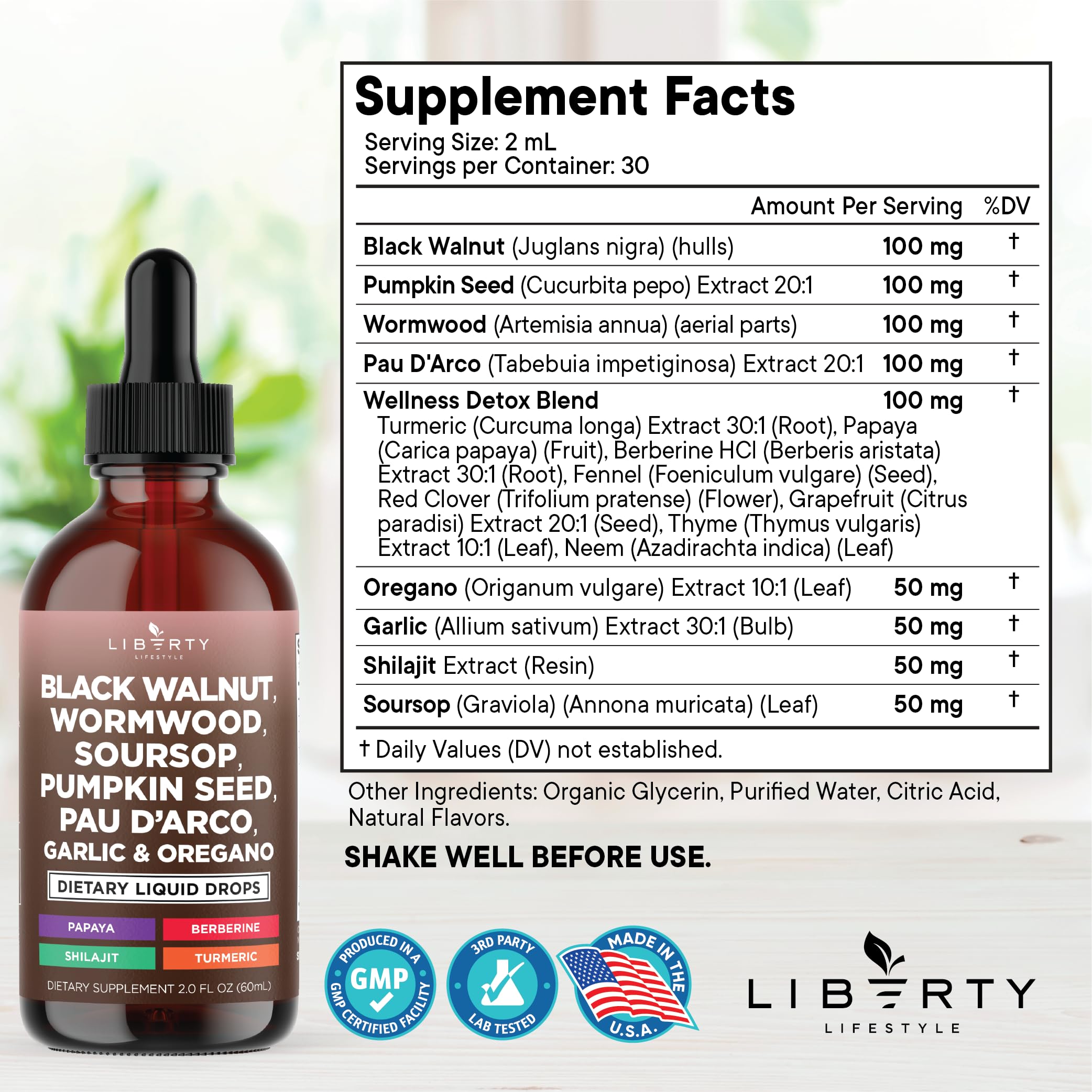 Liberty Lifestyle Neem Supplement side view showing capsule details