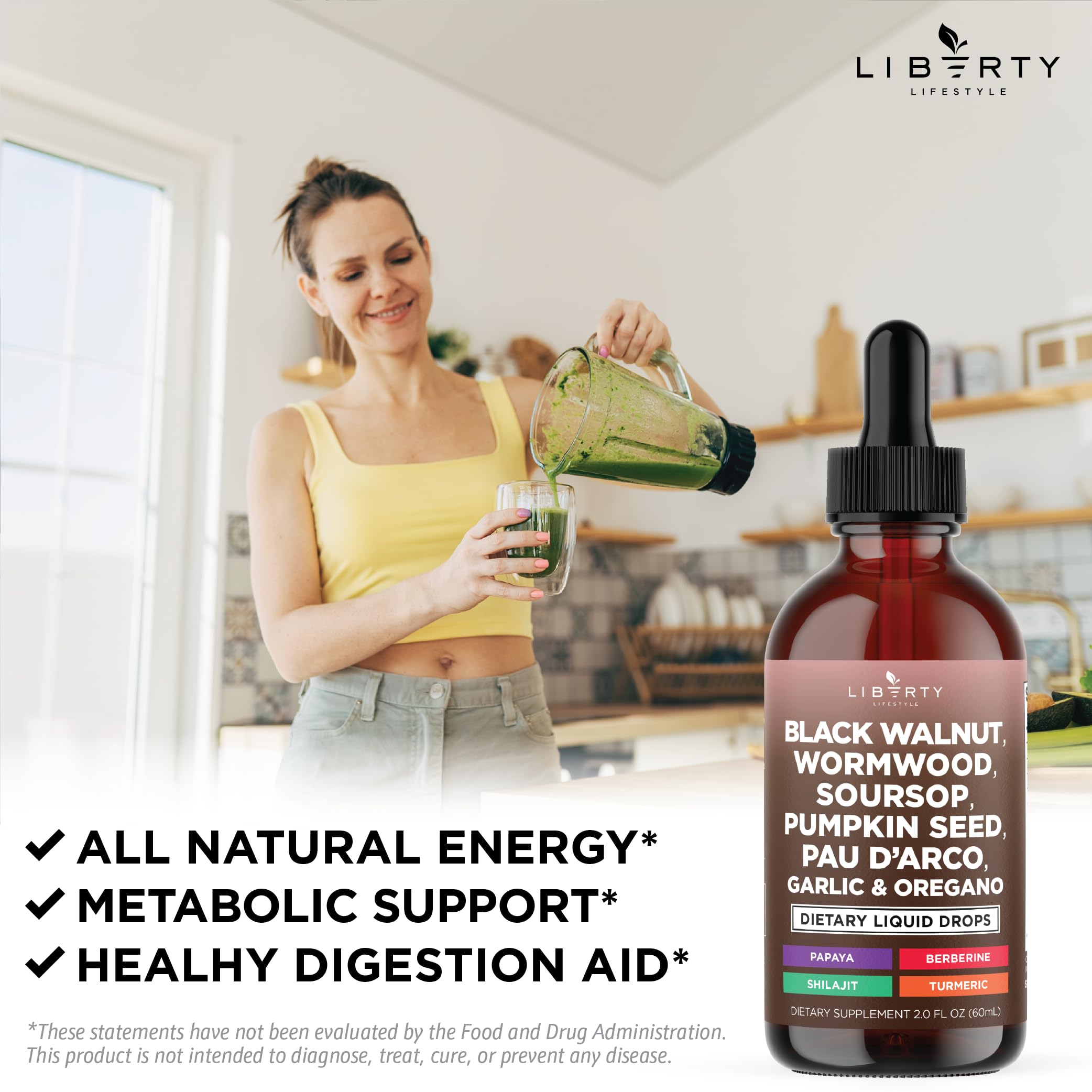 Liberty Lifestyle Neem Supplement with black walnut hull and garlic