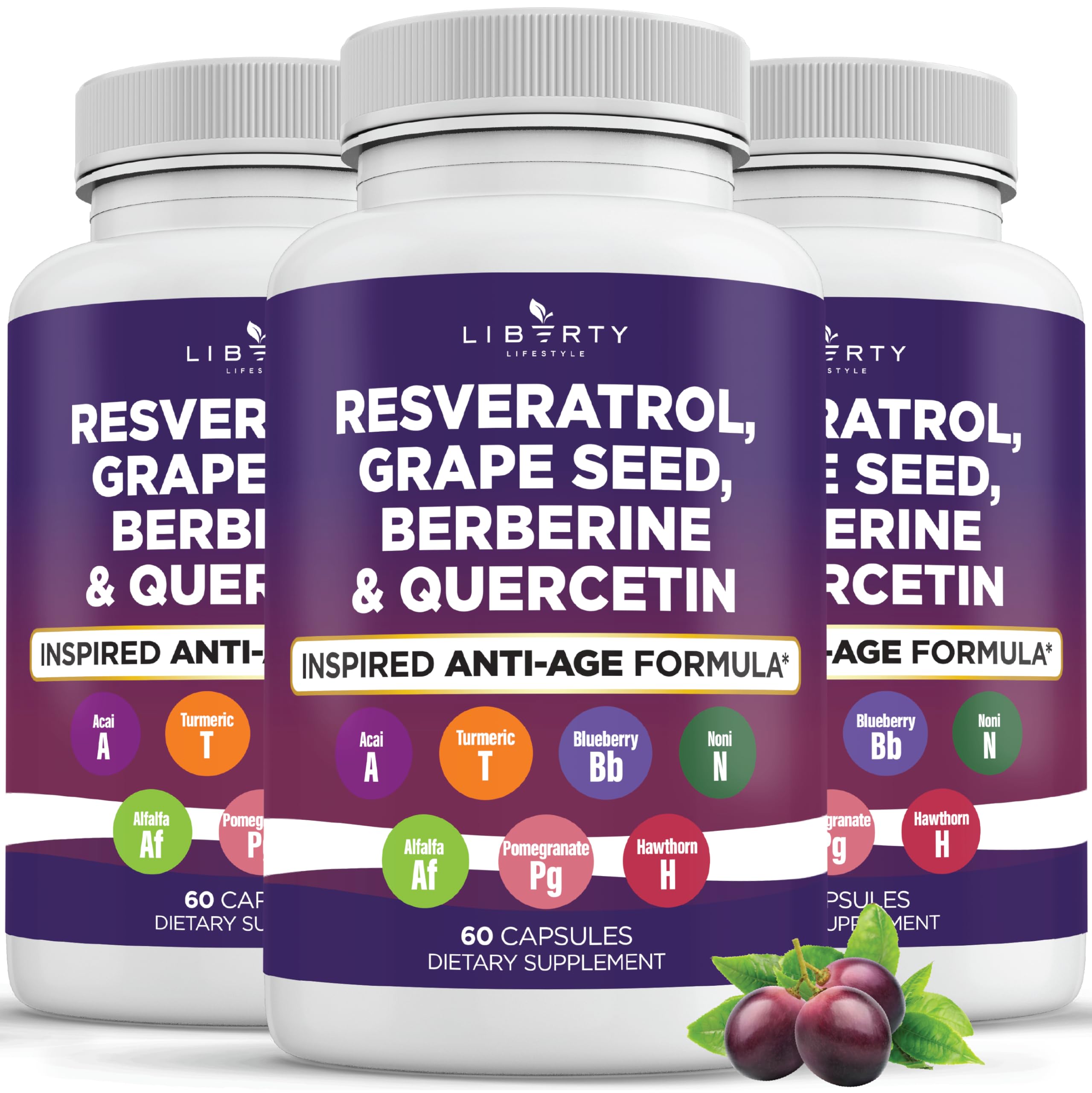 Liberty Lifestyle Resveratrol with Berberine 500mg capsules front view