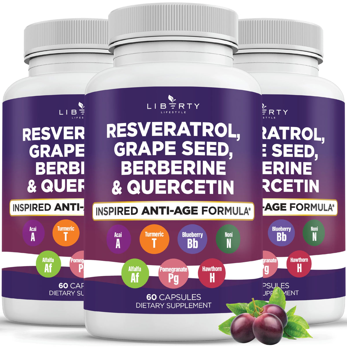 Liberty Lifestyle Resveratrol with Berberine 500mg capsules front view