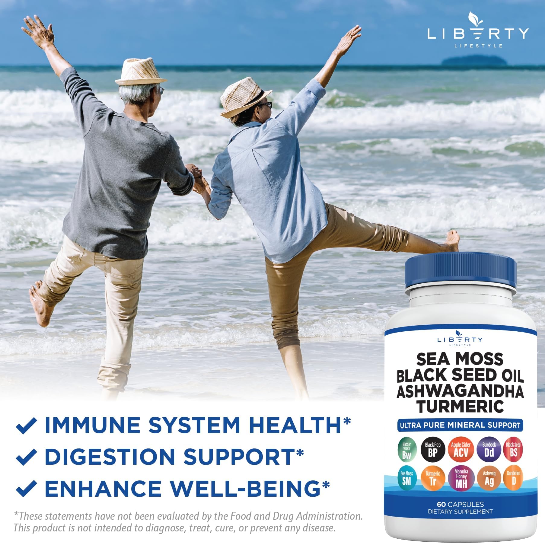 Liberty Lifestyle Sea Moss & Black Seed Oil Capsules close-up of ingredients