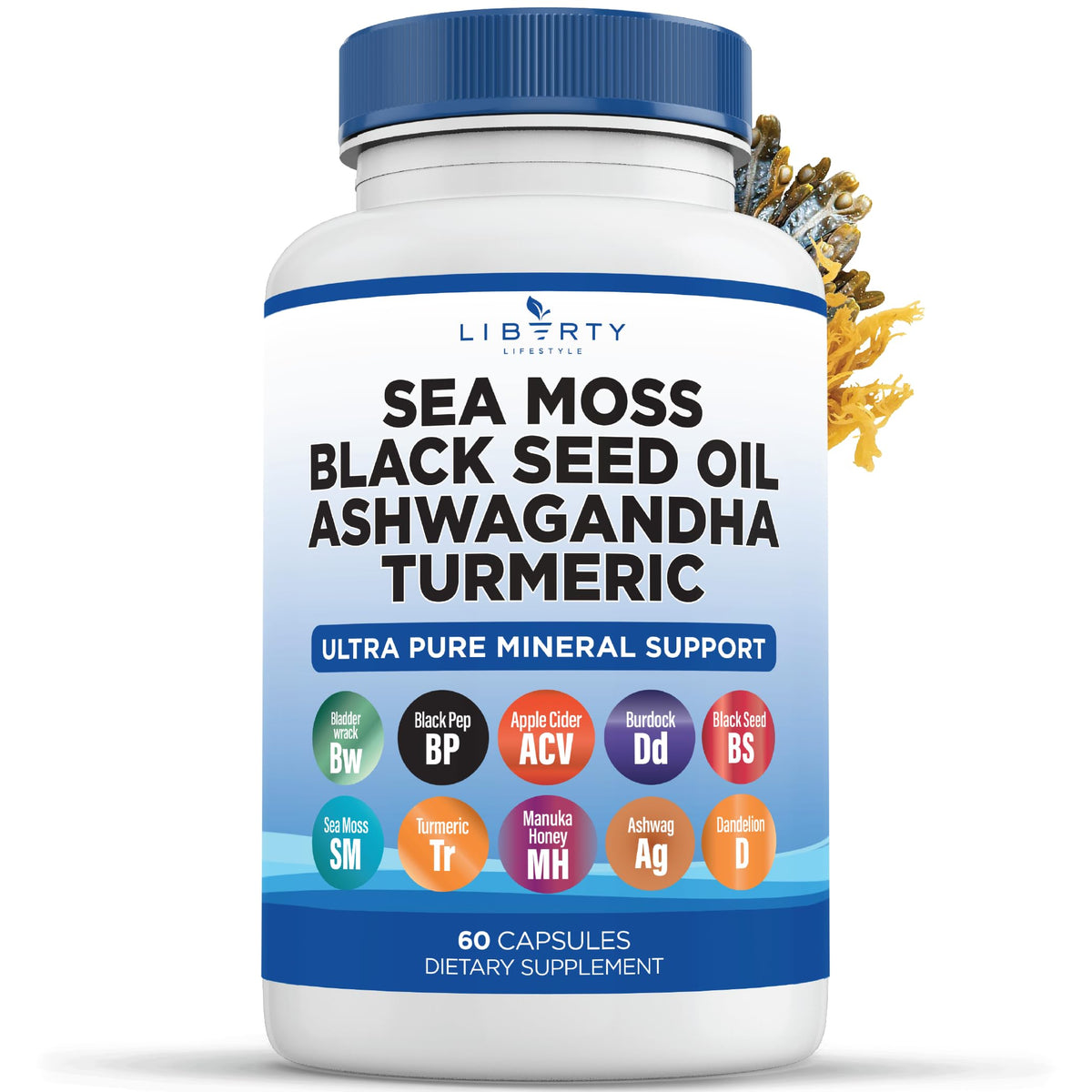 Liberty Lifestyle Sea Moss & Black Seed Oil Capsules front view