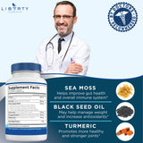 Liberty Lifestyle Sea Moss & Black Seed Oil Capsules with packaging