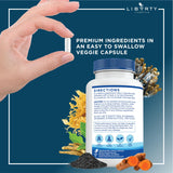 Liberty Lifestyle Sea Moss Capsules packaging on a wooden table