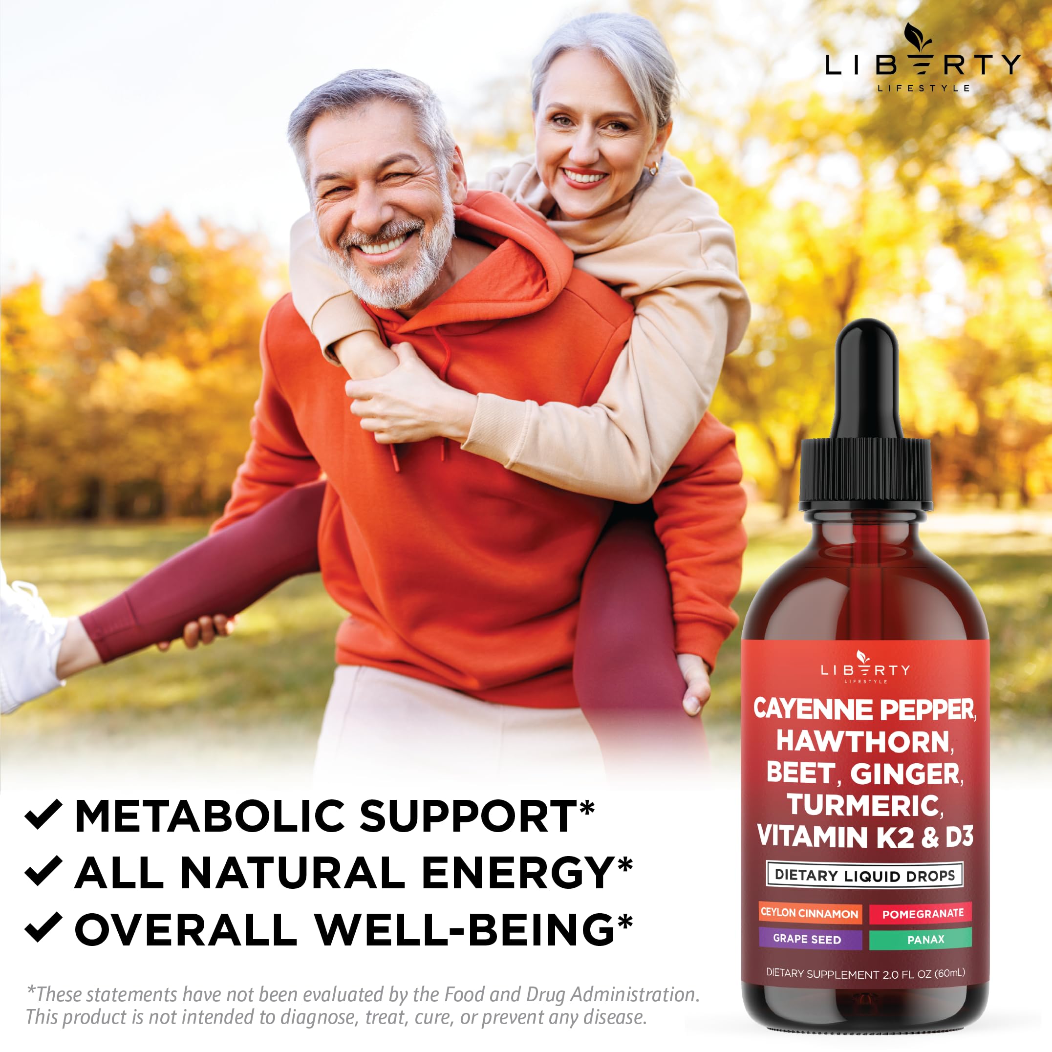 Liberty Lifestyle supplement bottle with dropper top
