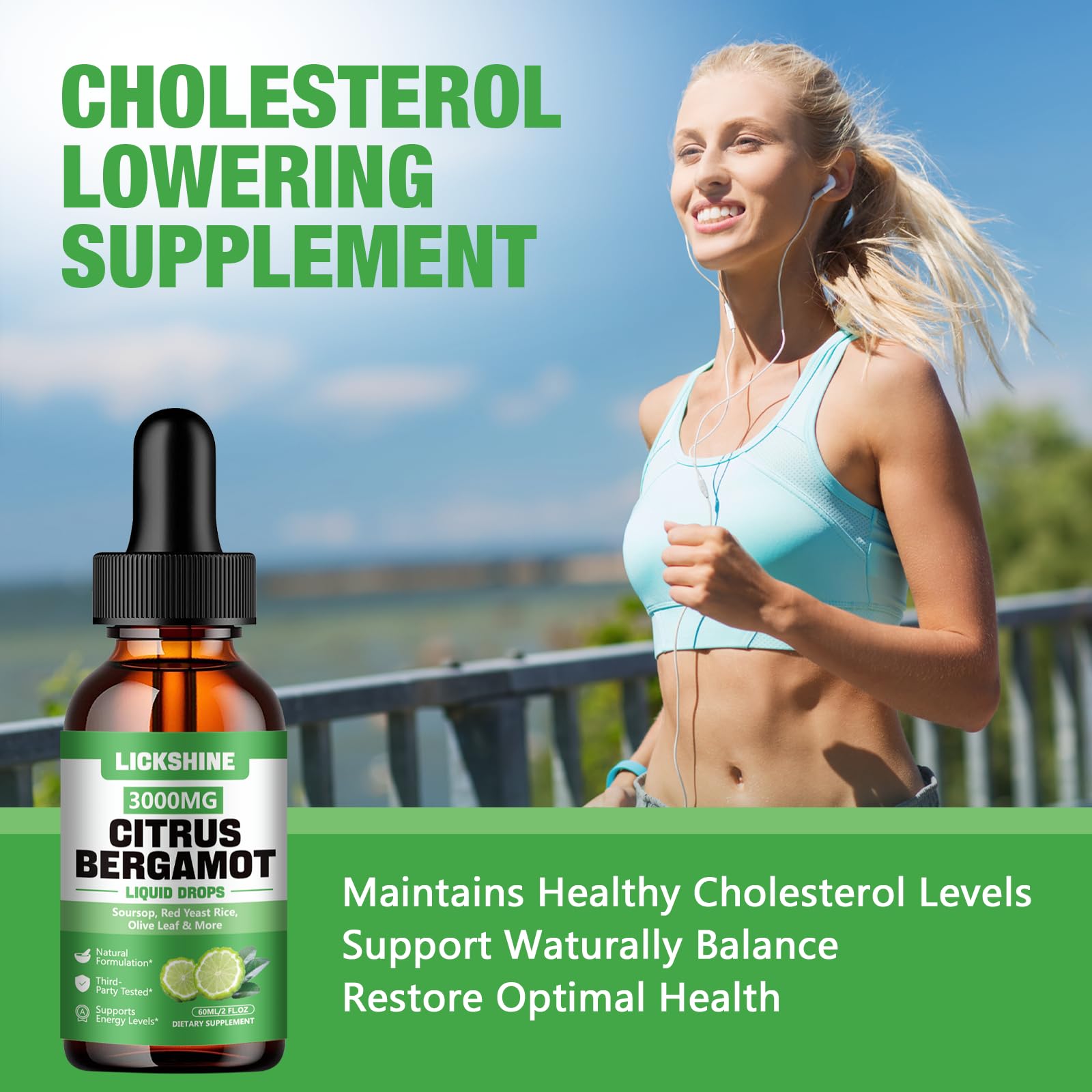 Lickshine Citrus Bergamot Liquid Drops 3000MG on a wooden table