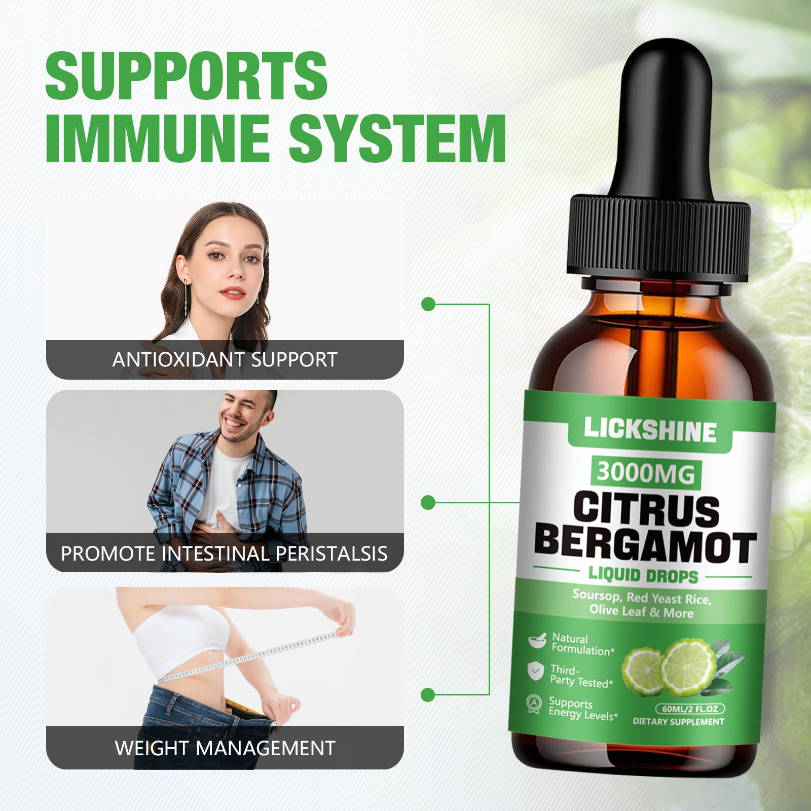 Lickshine Citrus Bergamot Liquid Drops 3000MG with a glass of water