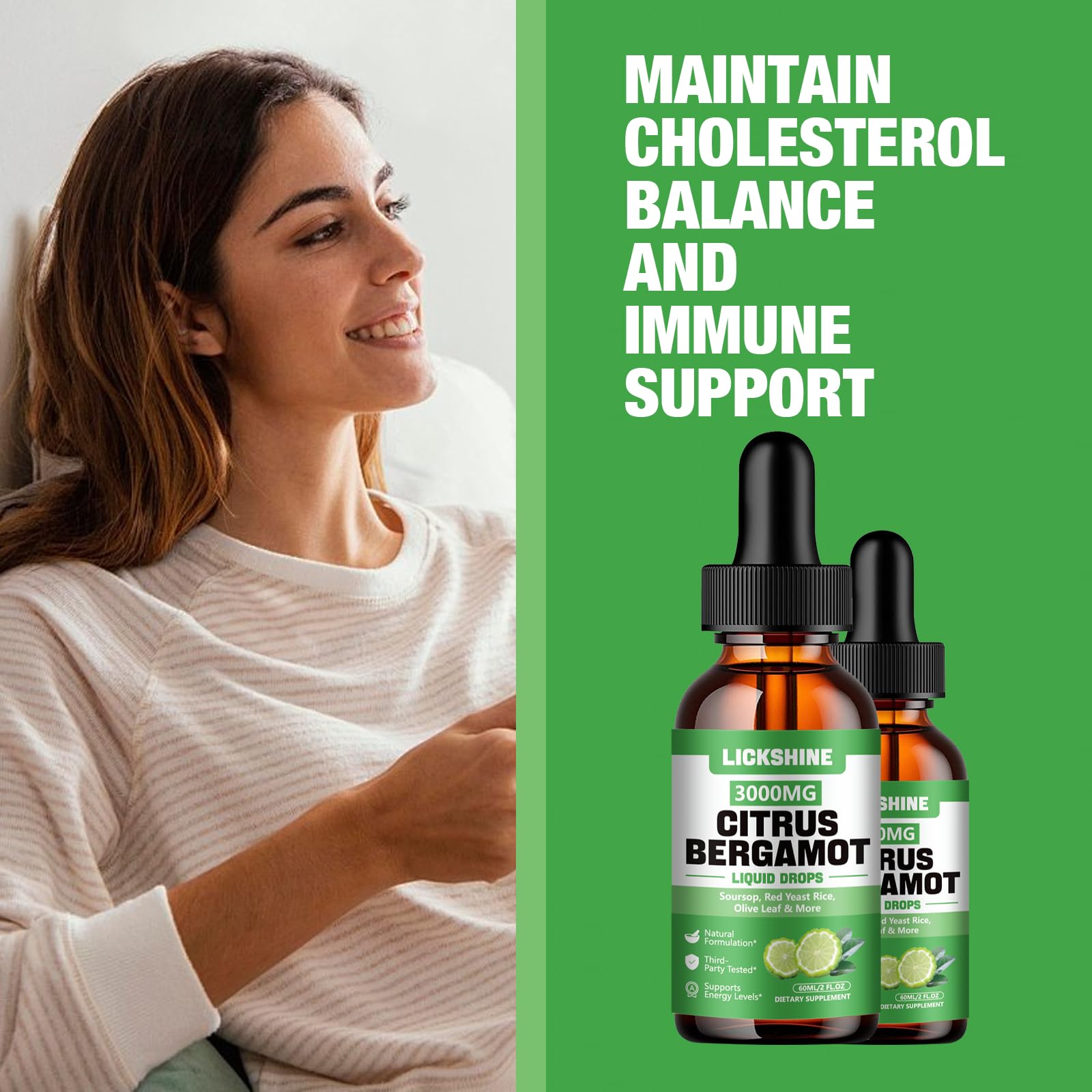 Lickshine Citrus Bergamot Liquid Drops 3000MG with measuring spoon