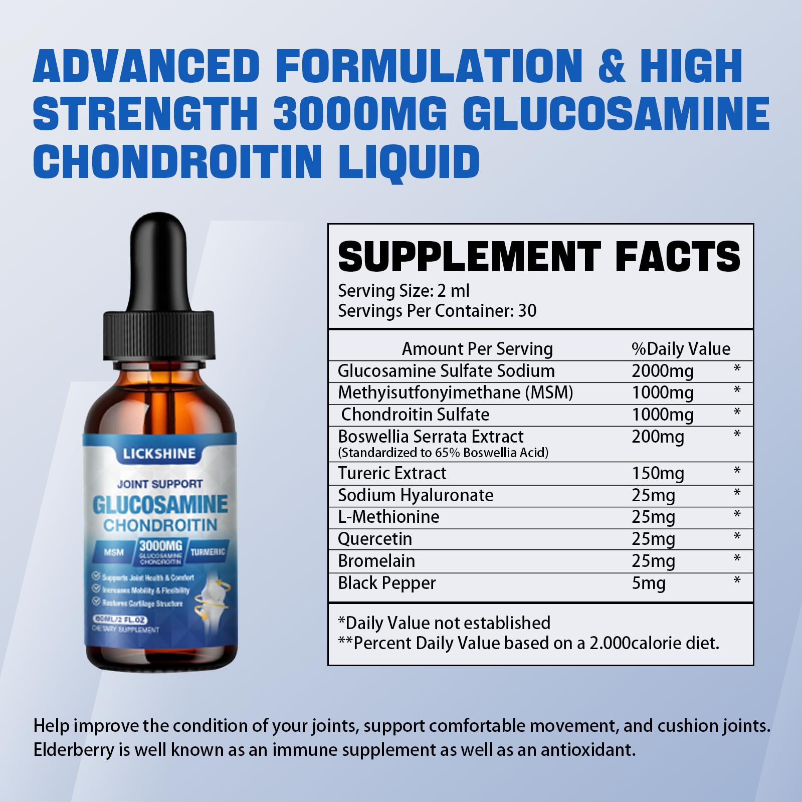 lickshine Glucosamine Chondroitin Liquid Drops packaging side view