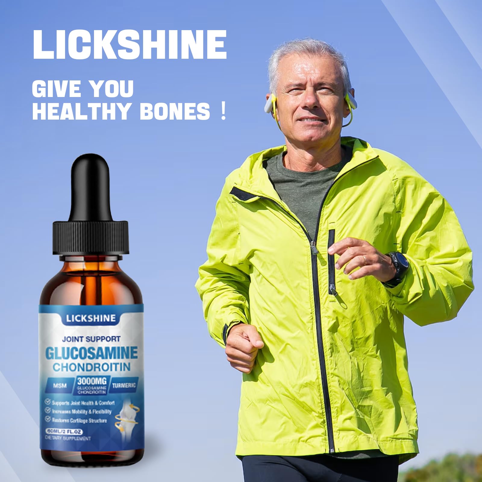 lickshine Glucosamine Chondroitin Liquid Drops showing dosage instructions