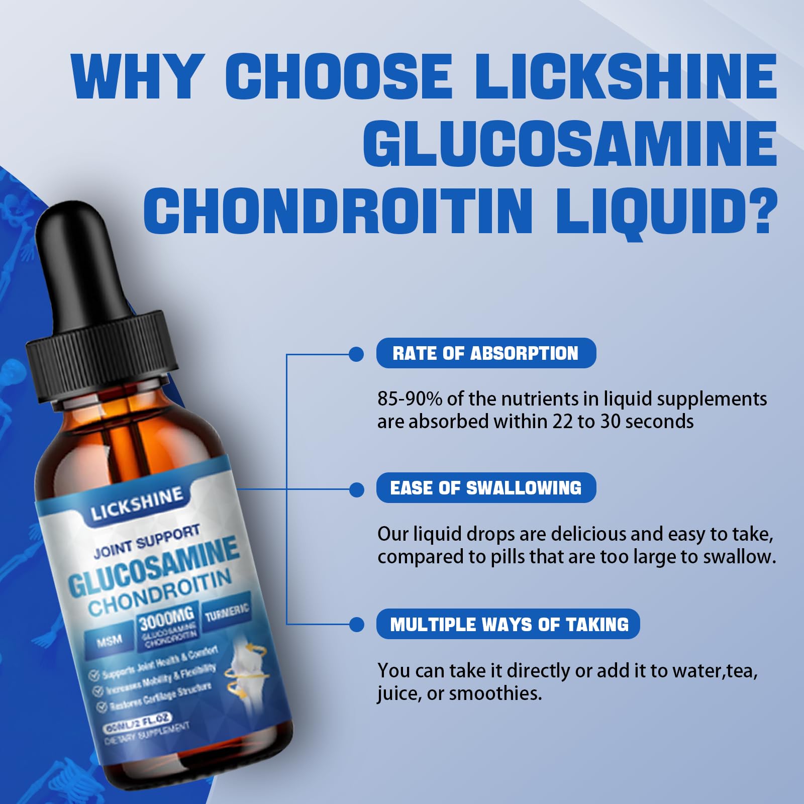 lickshine Glucosamine Chondroitin Liquid Drops with measuring dropper